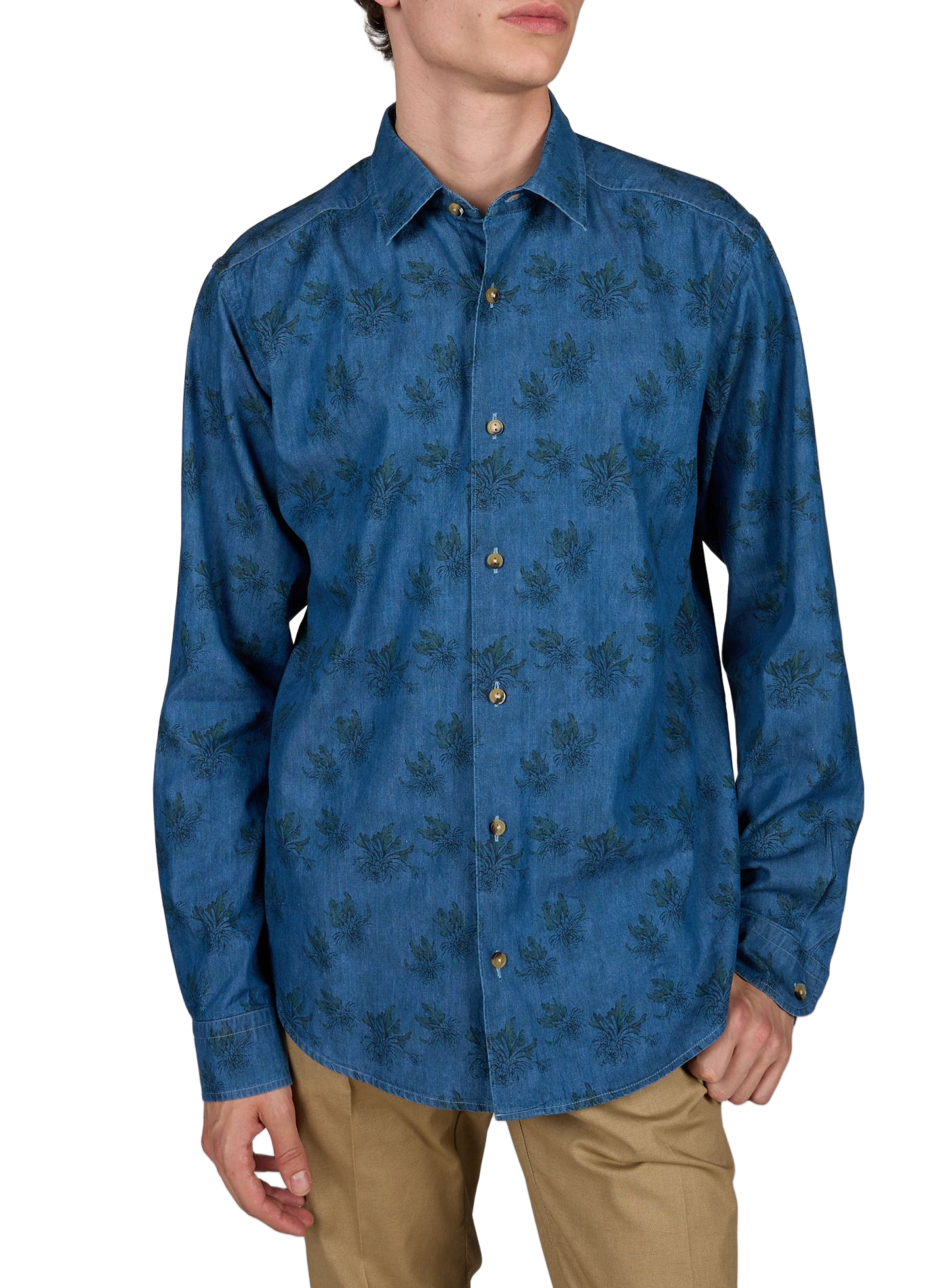 Chemise droite à motif en coton  ETON Bleu
