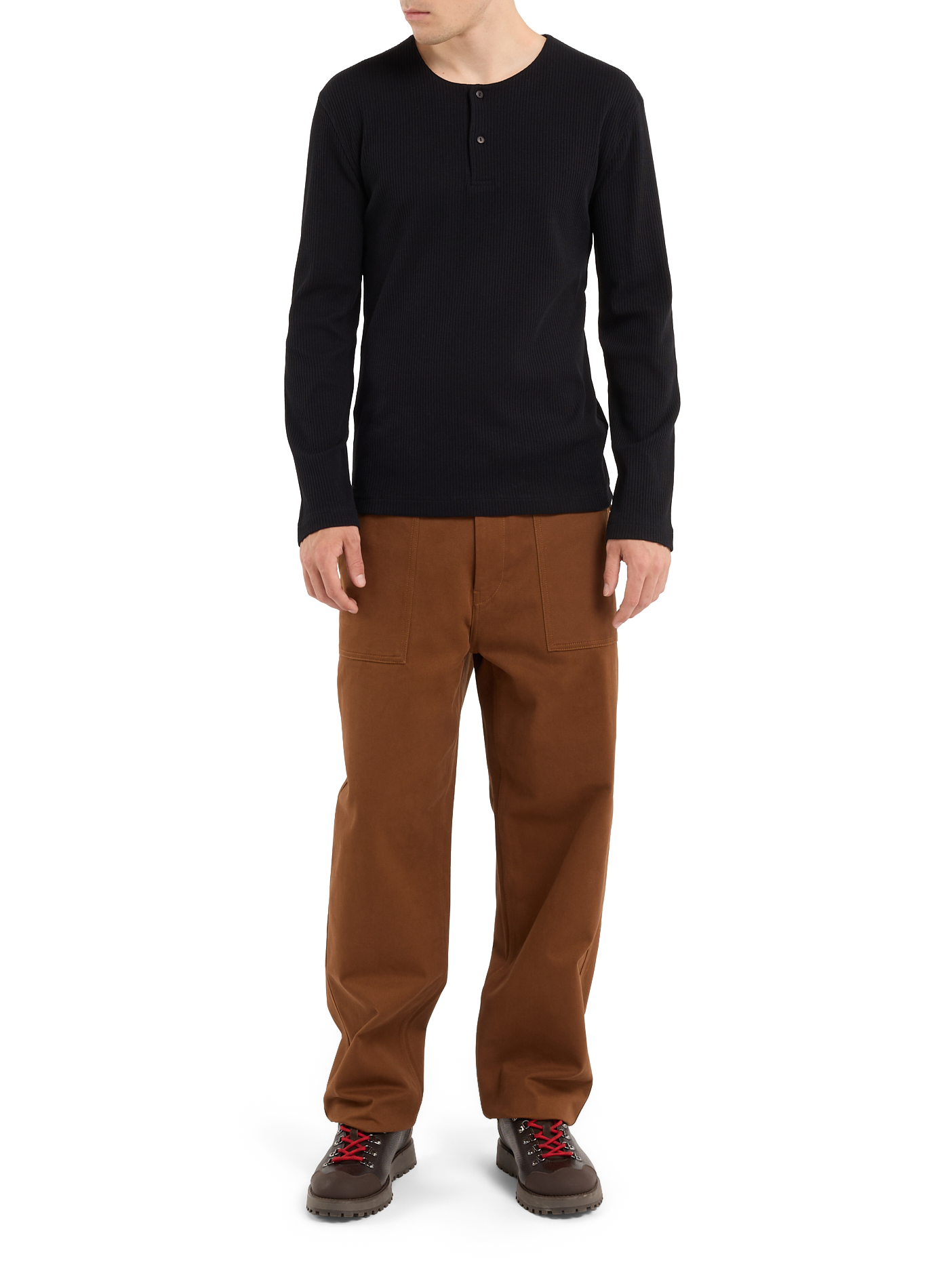 Geripptes Henley-T-Shirt aus Baumwolle SAISON 1865 Schwarz