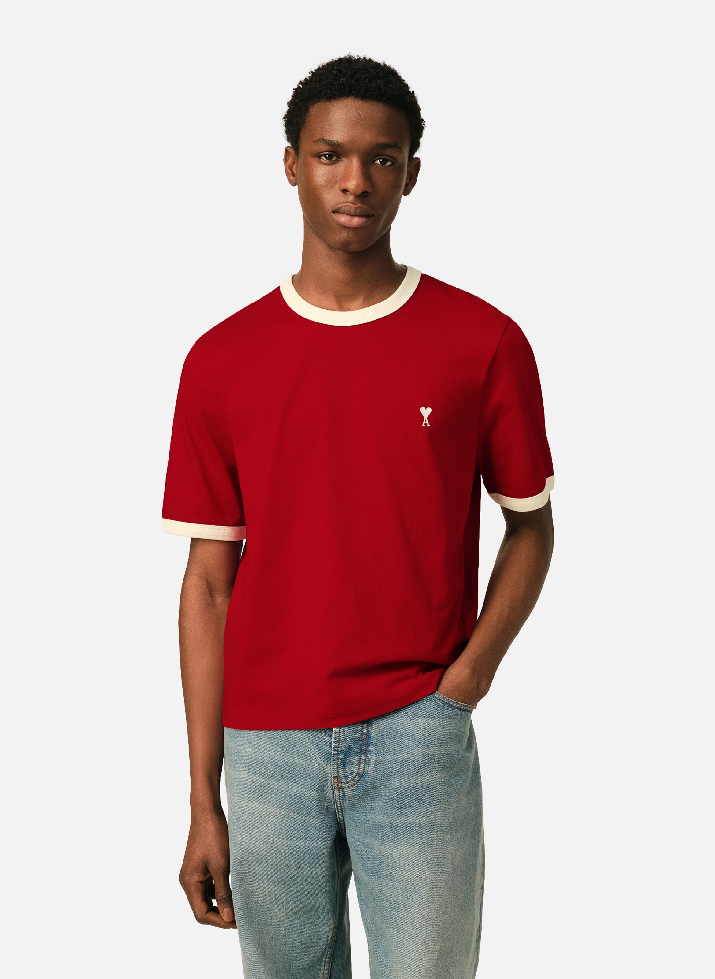 T-shirt contrasté en coton ami de coeur AMI PARIS Rouge