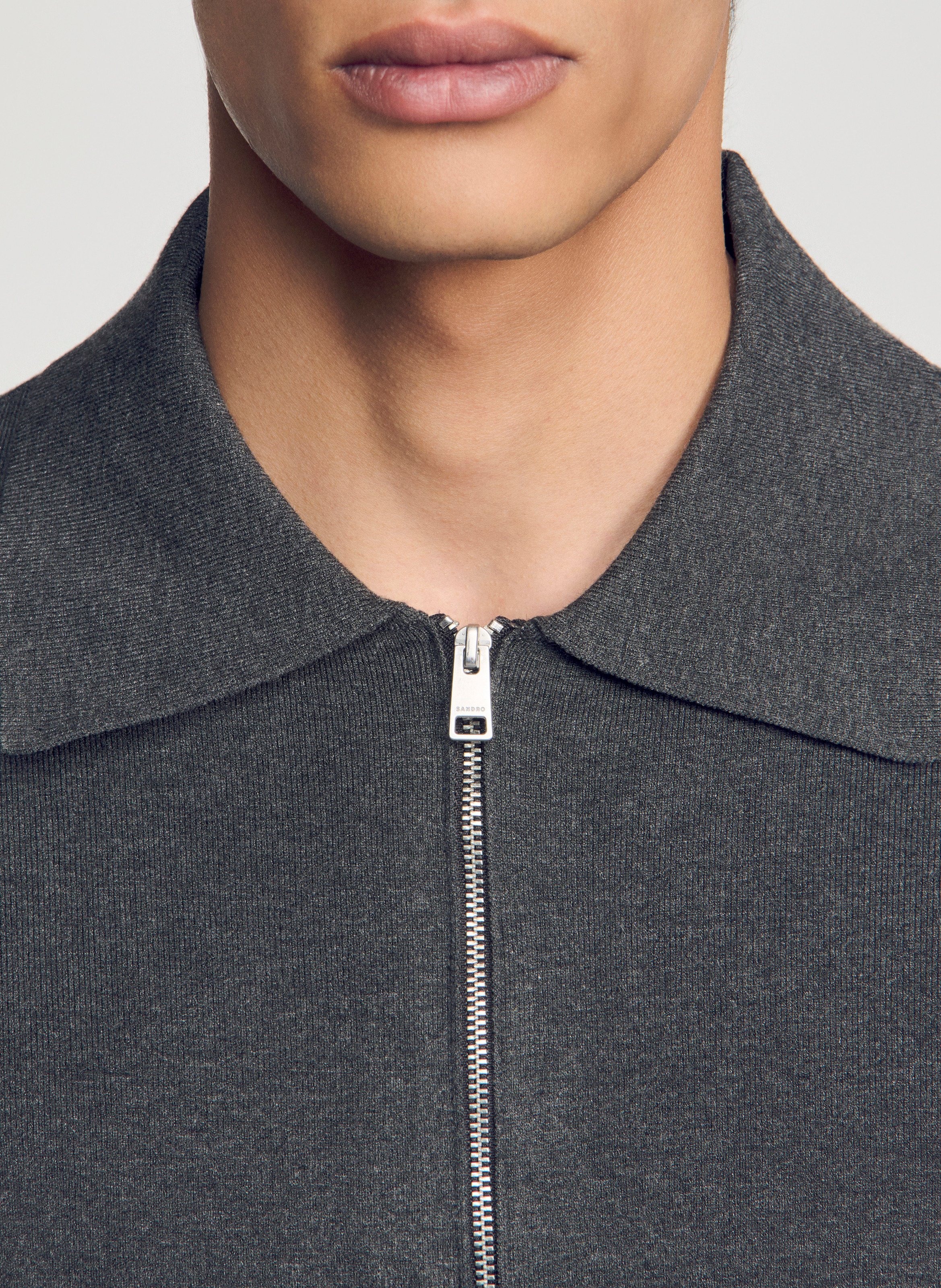 Cardigan droit zippé uni SANDRO Gris