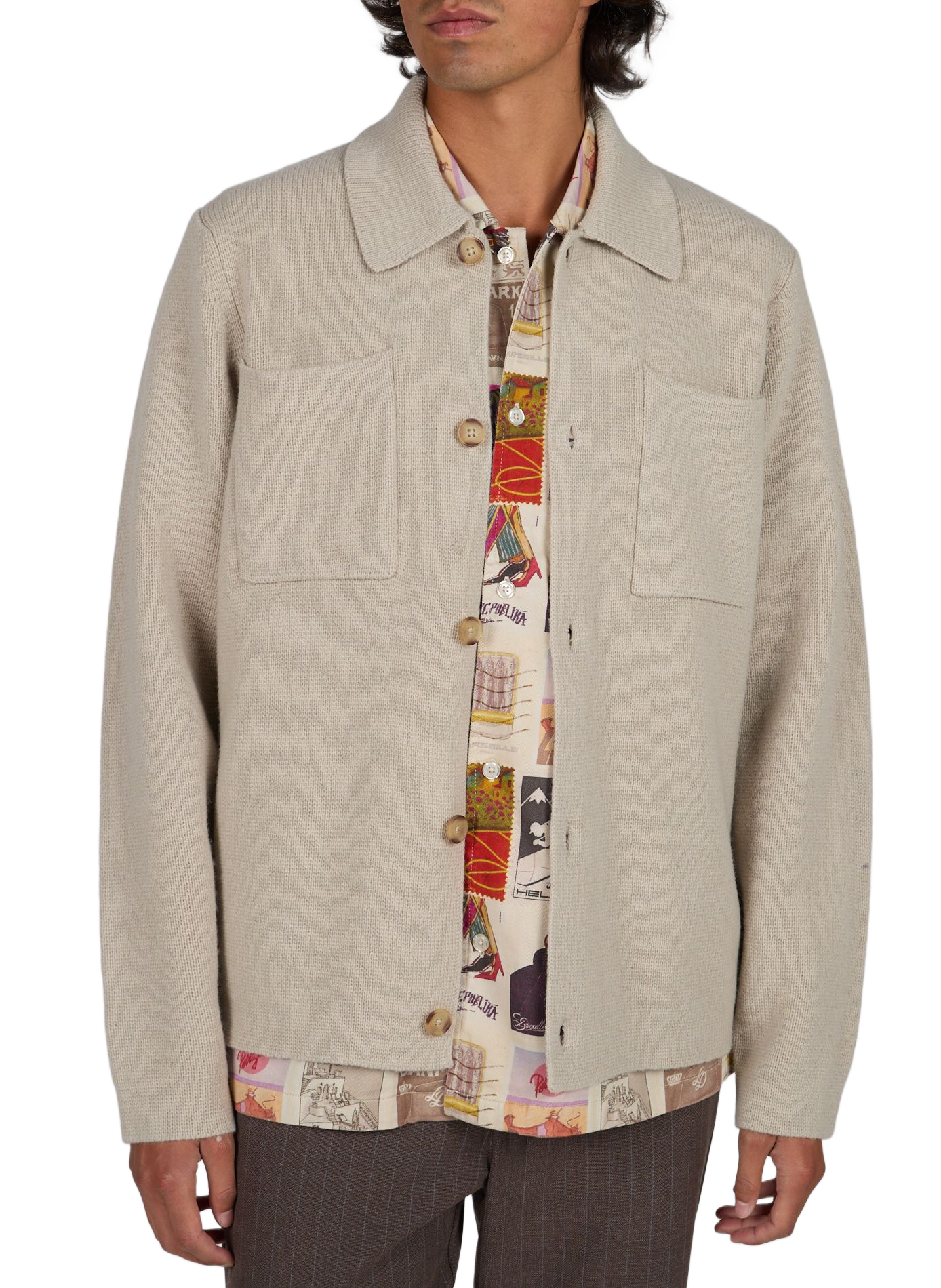 Gerade geschnittener Woll-Cardigan mit Knopfleiste LES DEUX Beige
