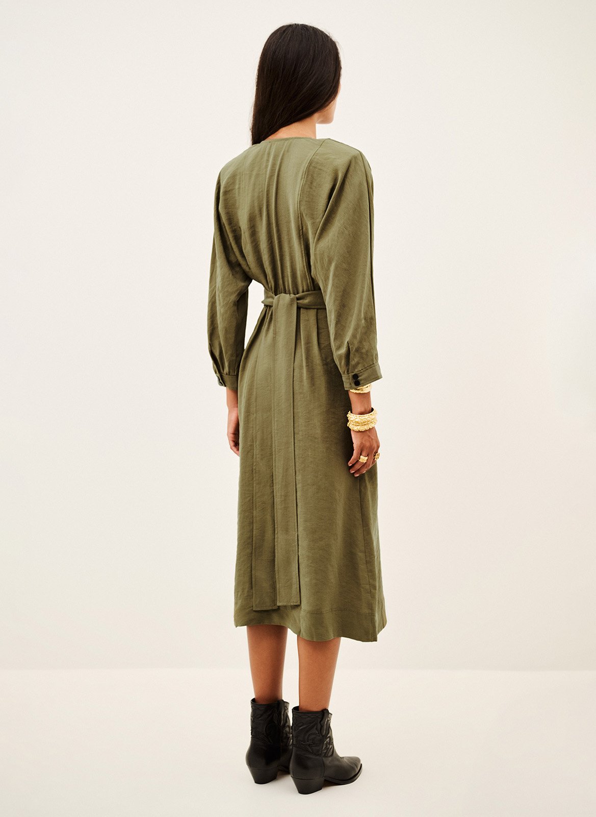 Midi jurk met ceintuur Canny BA&SH Kaki