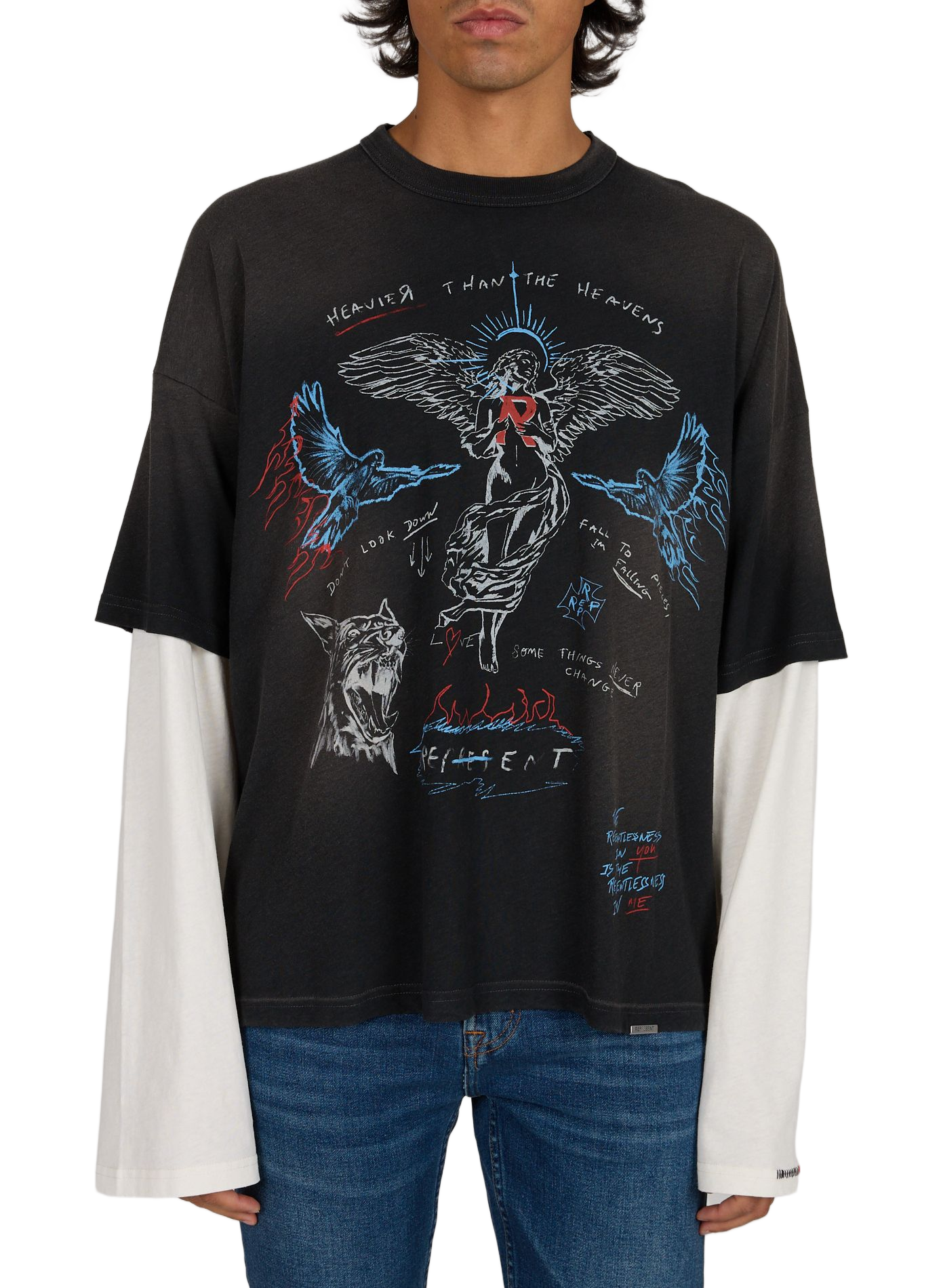 Layered T-Shirt „Heavier Than The Heavens“ aus Baumwollmischung REPRESENT Schwarz