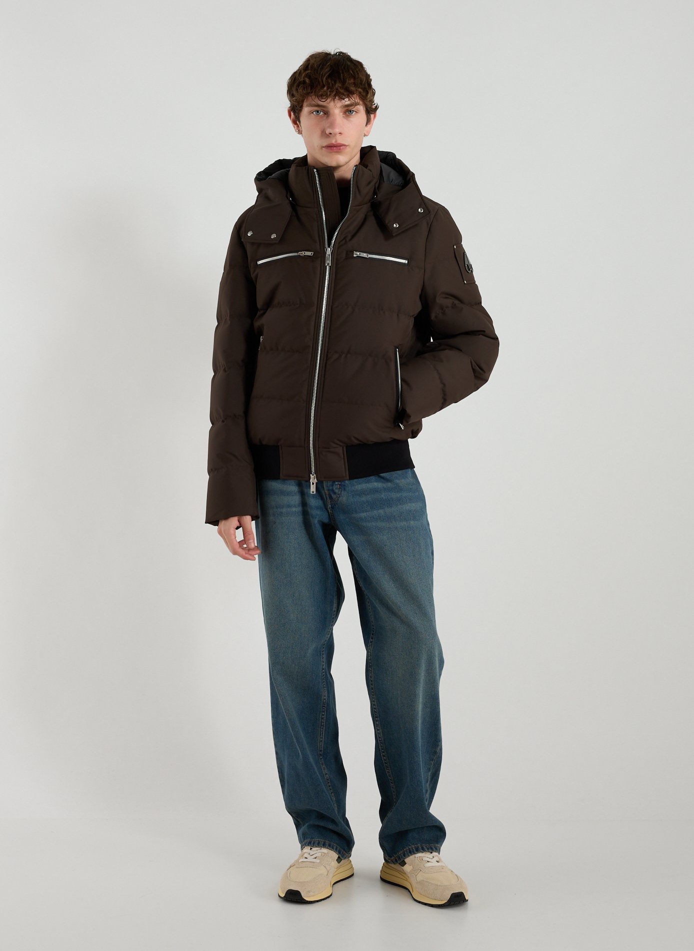 Quilted hooded puffer jacket MOOSE KNUCKLES Brown