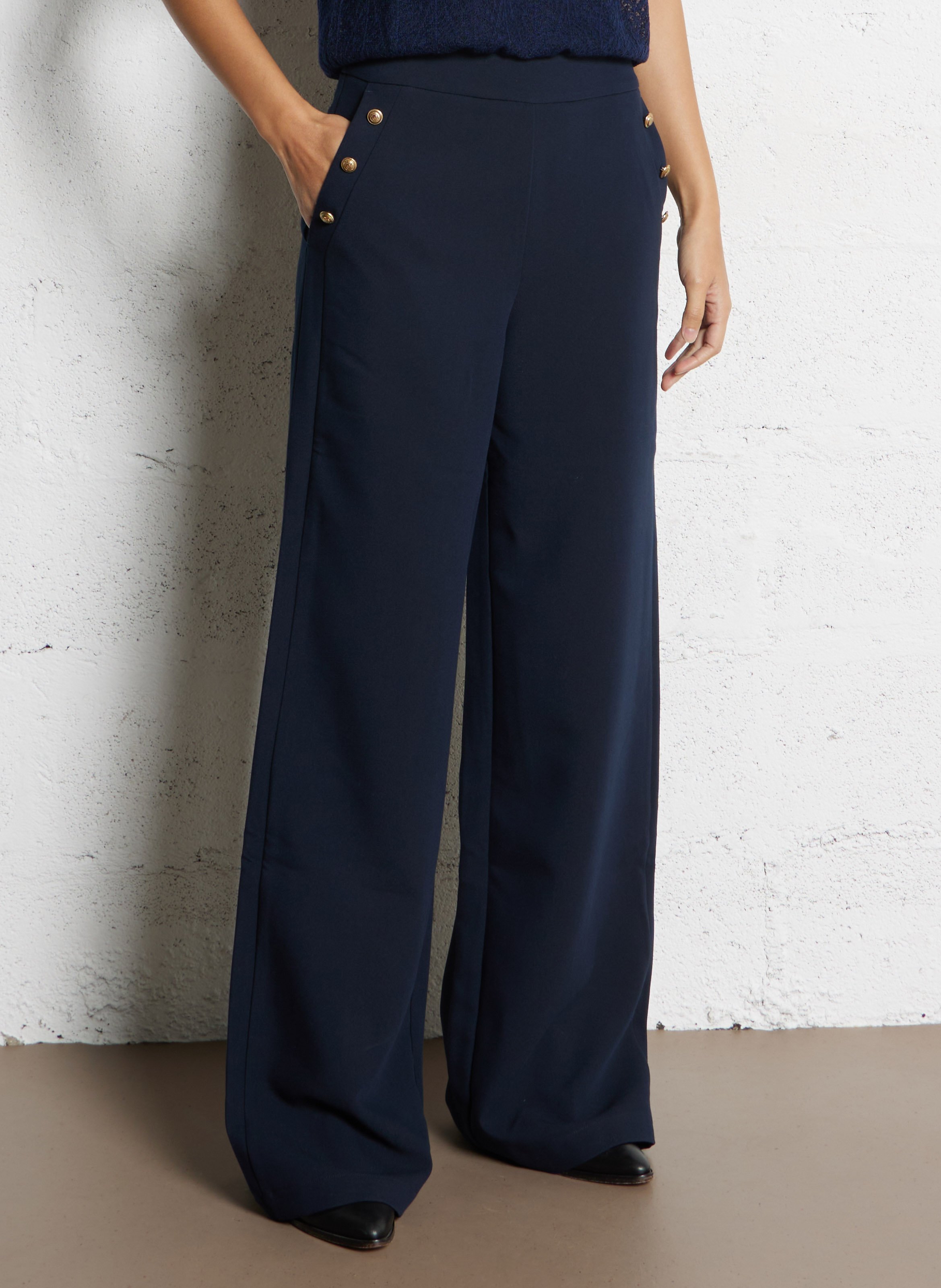 Pantalon large taille haute IKKS Bleu