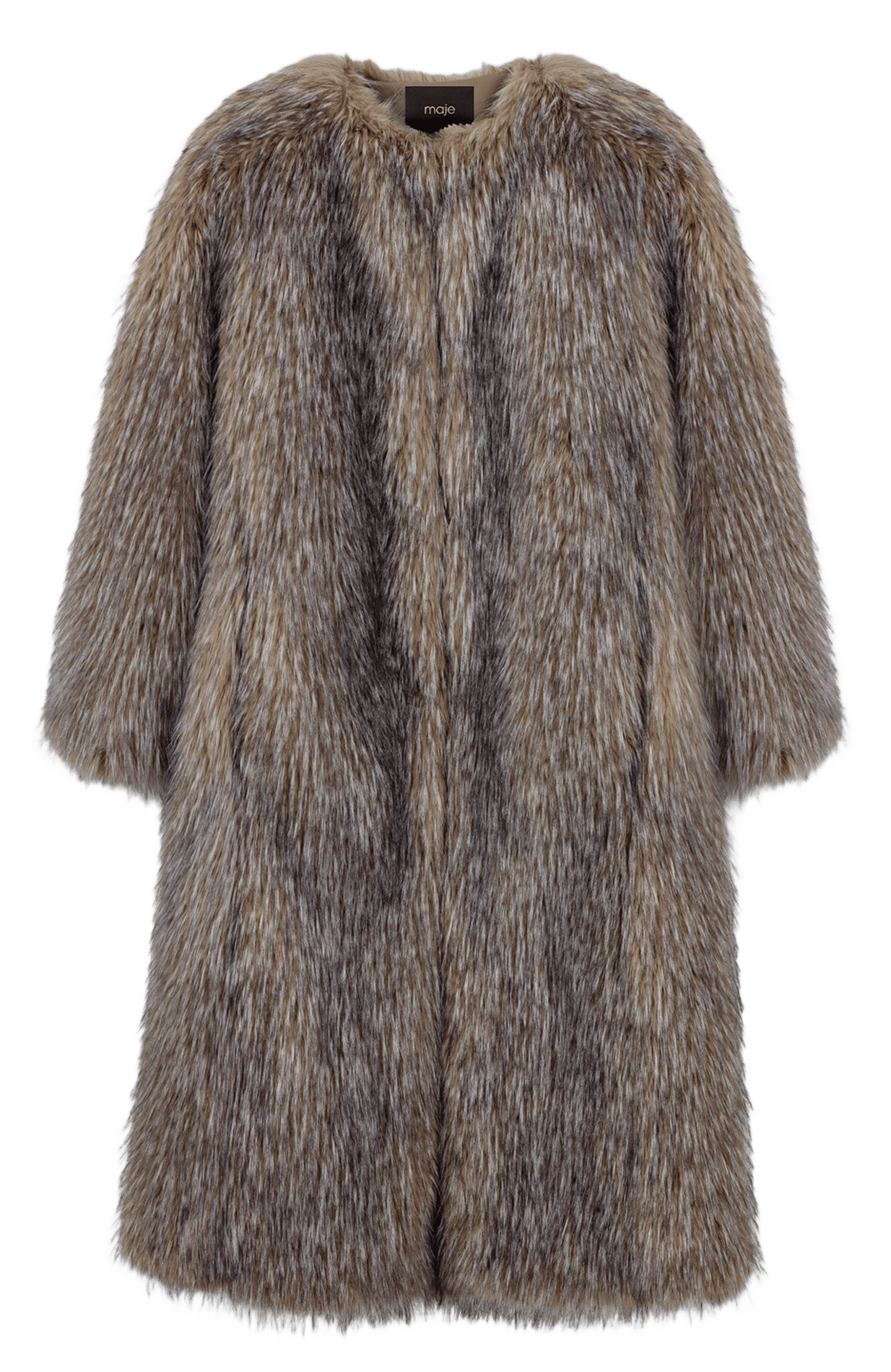 Manteau col rond effet fourrure MAJE Gris