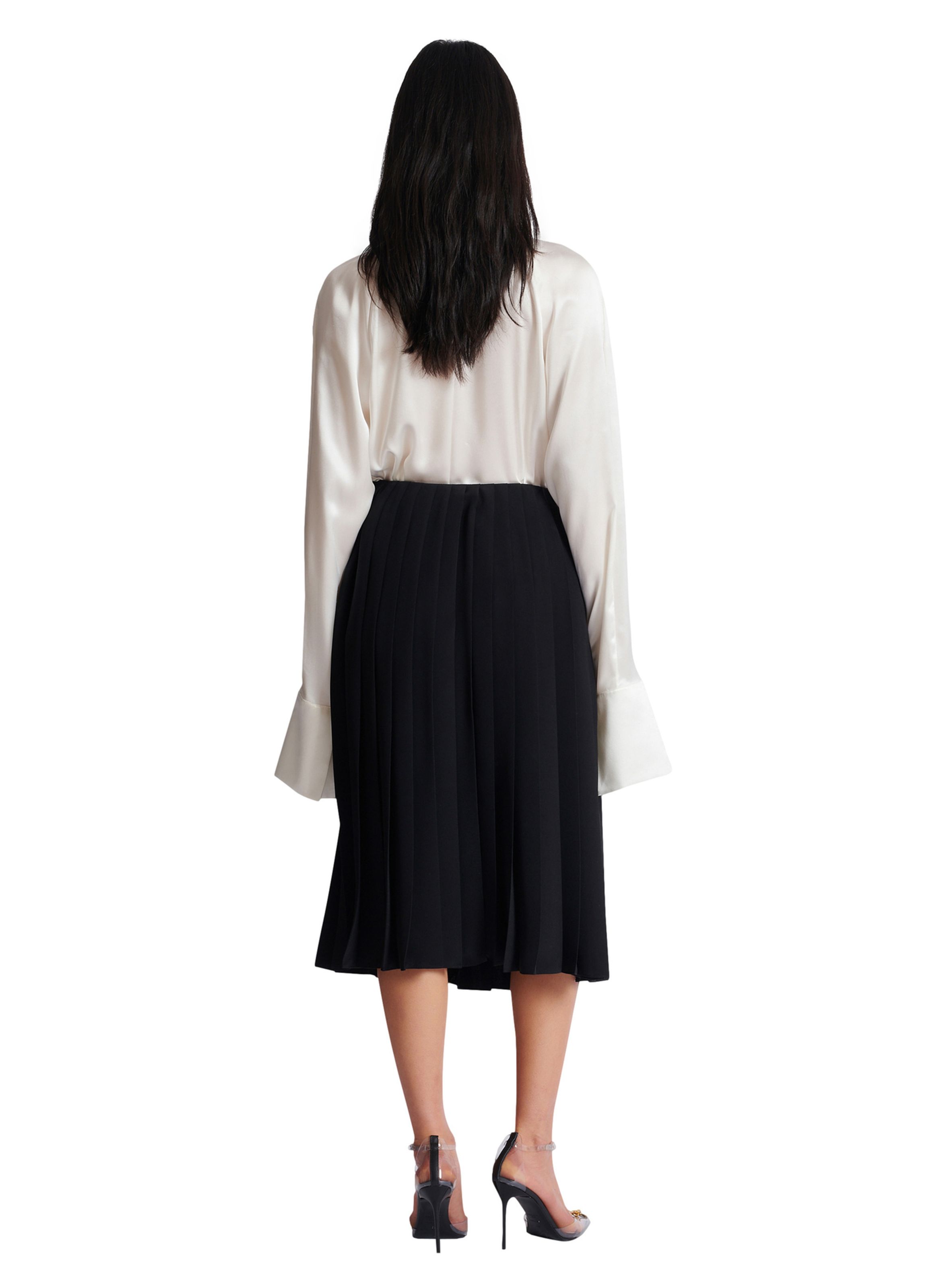 Jupe midi en soie plissée avec détail bijou BALMAIN Noir