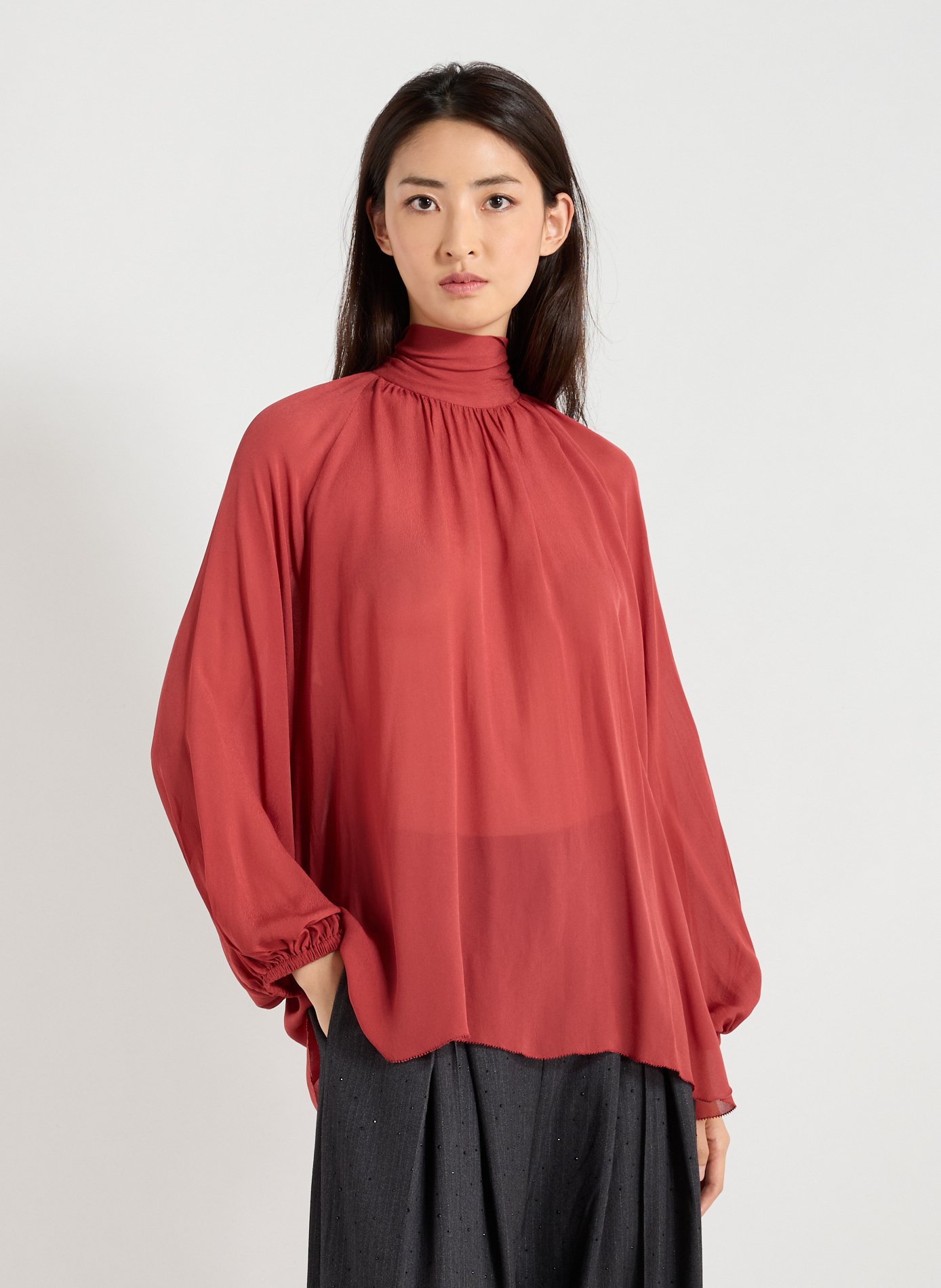SUNCOO Solid high neck blouse Orange