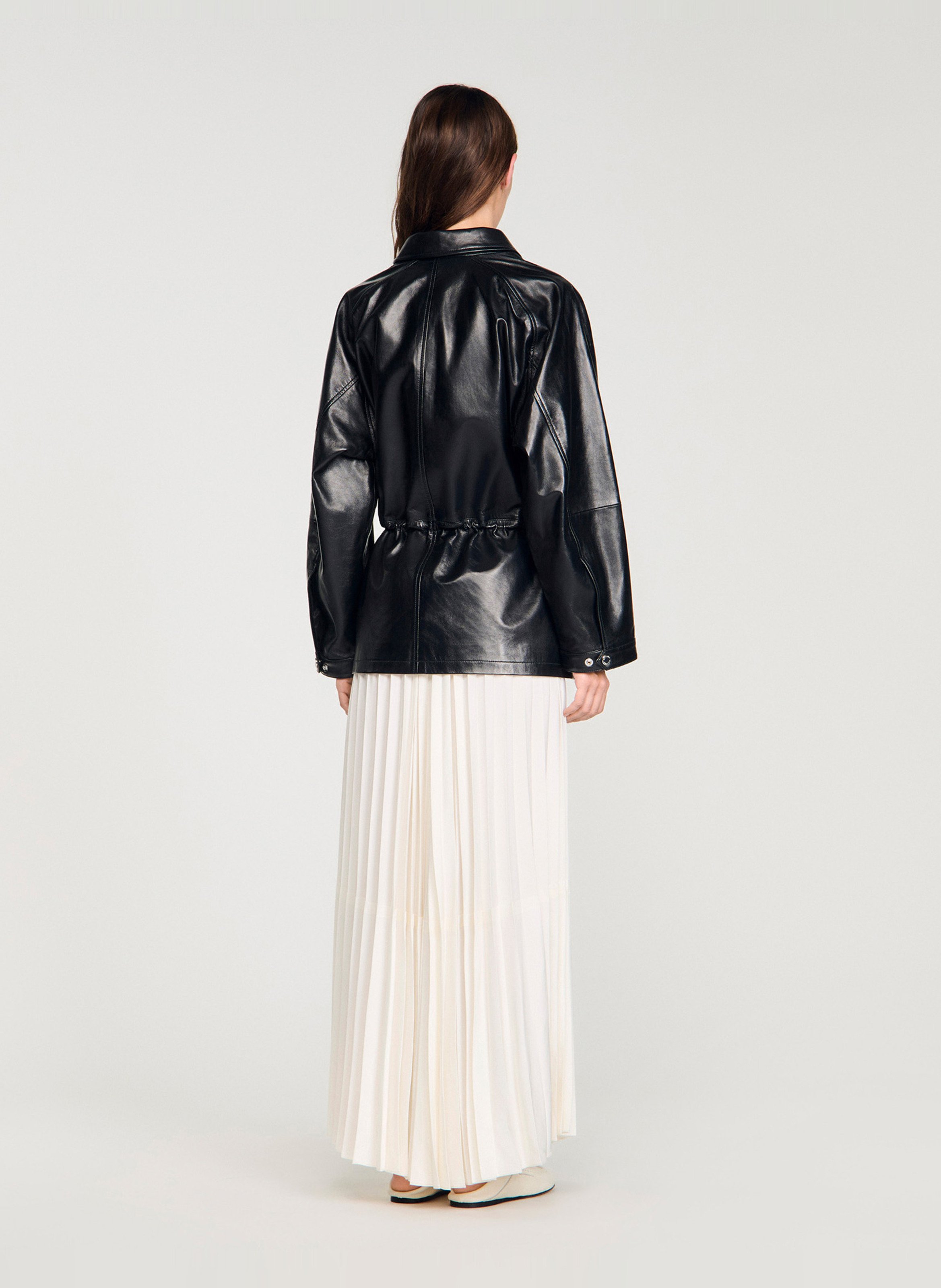 Veste col classique en cuir SANDRO Noir