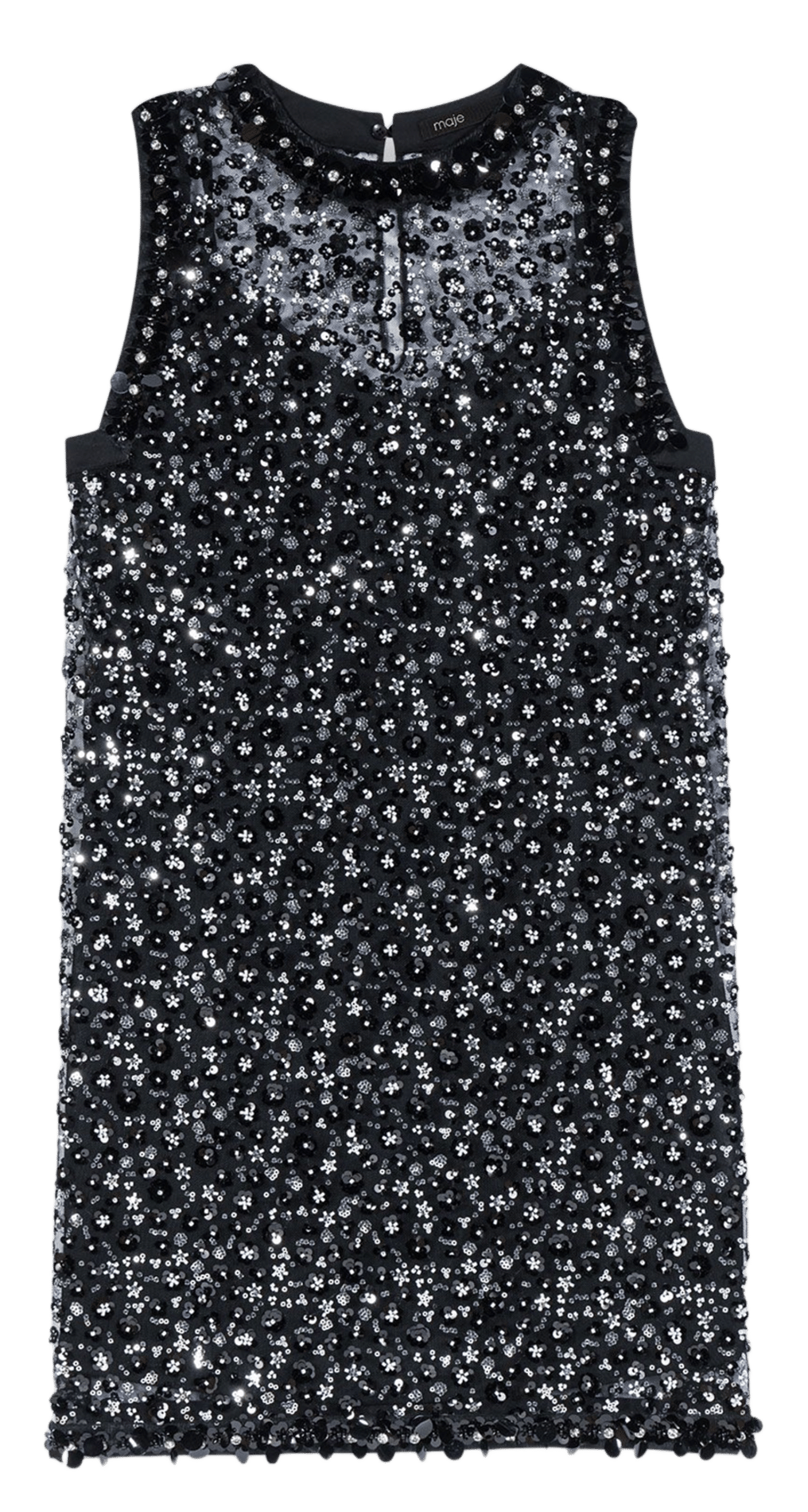 Robe courte col rond vrodée MAJE Noir