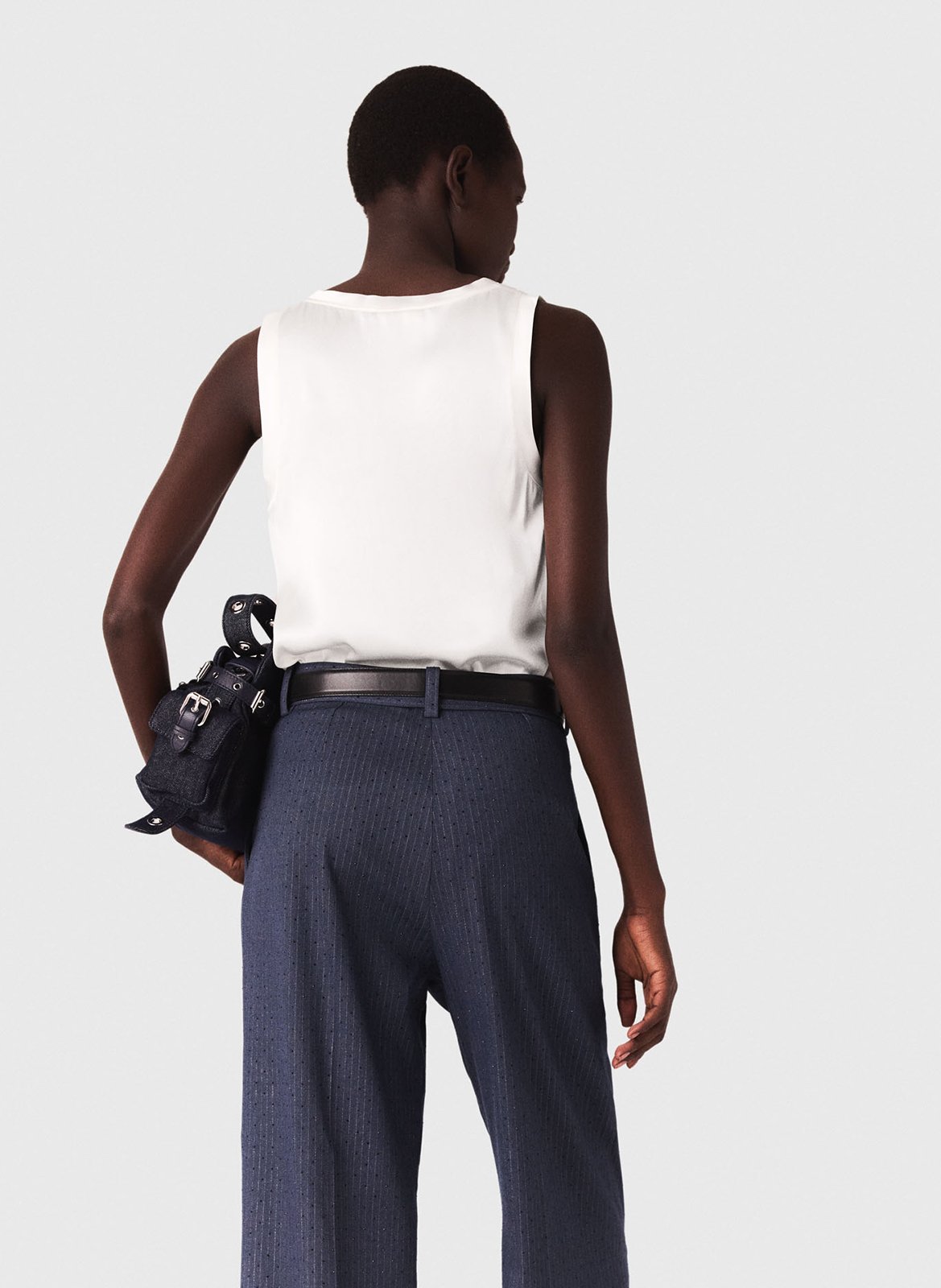 Débardeur col rond droit en soie mélangé MAJE Blanc