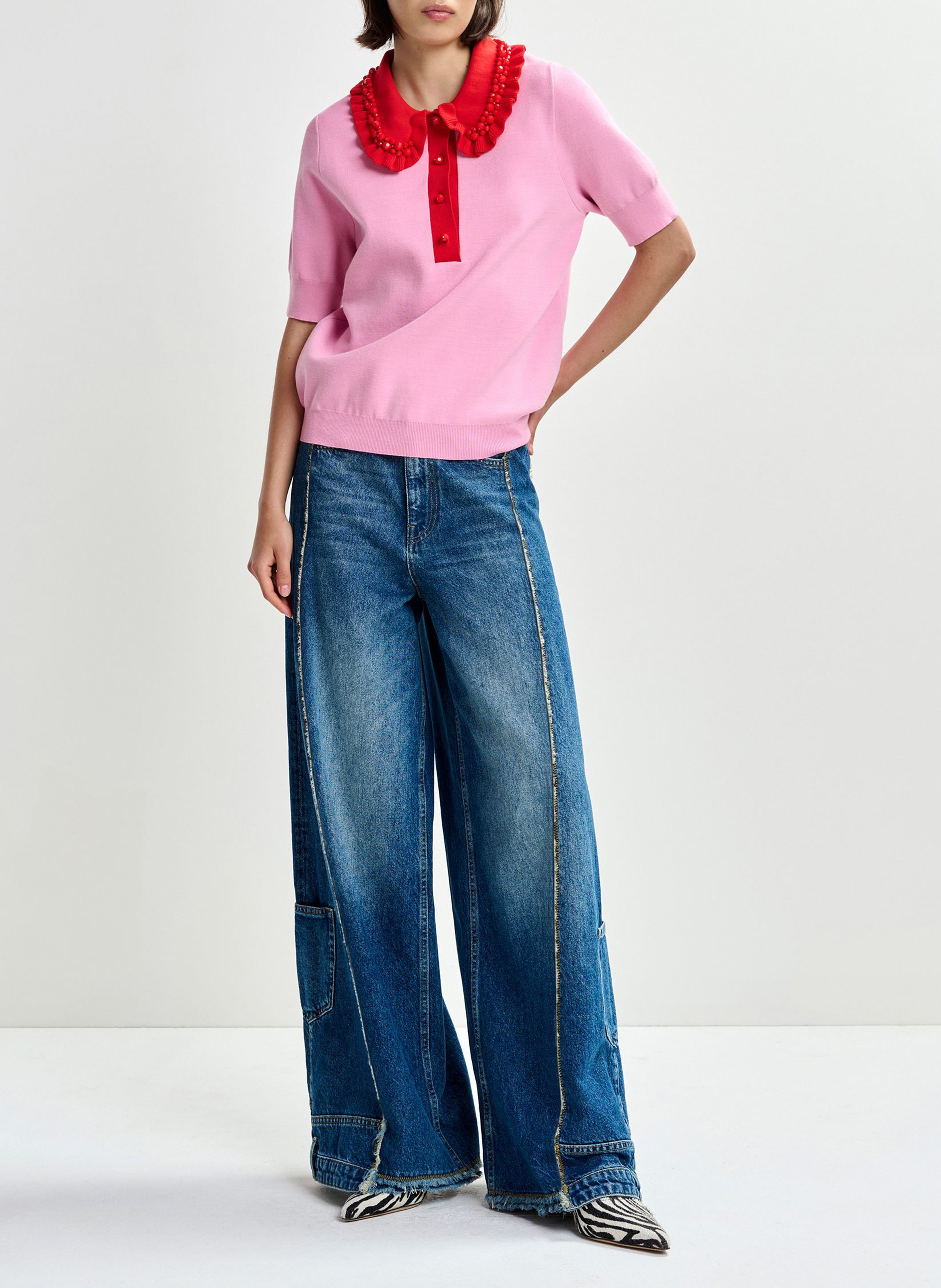 Polo manches courtes uni à volants Jewelry ESSENTIEL ANTWERP Rose