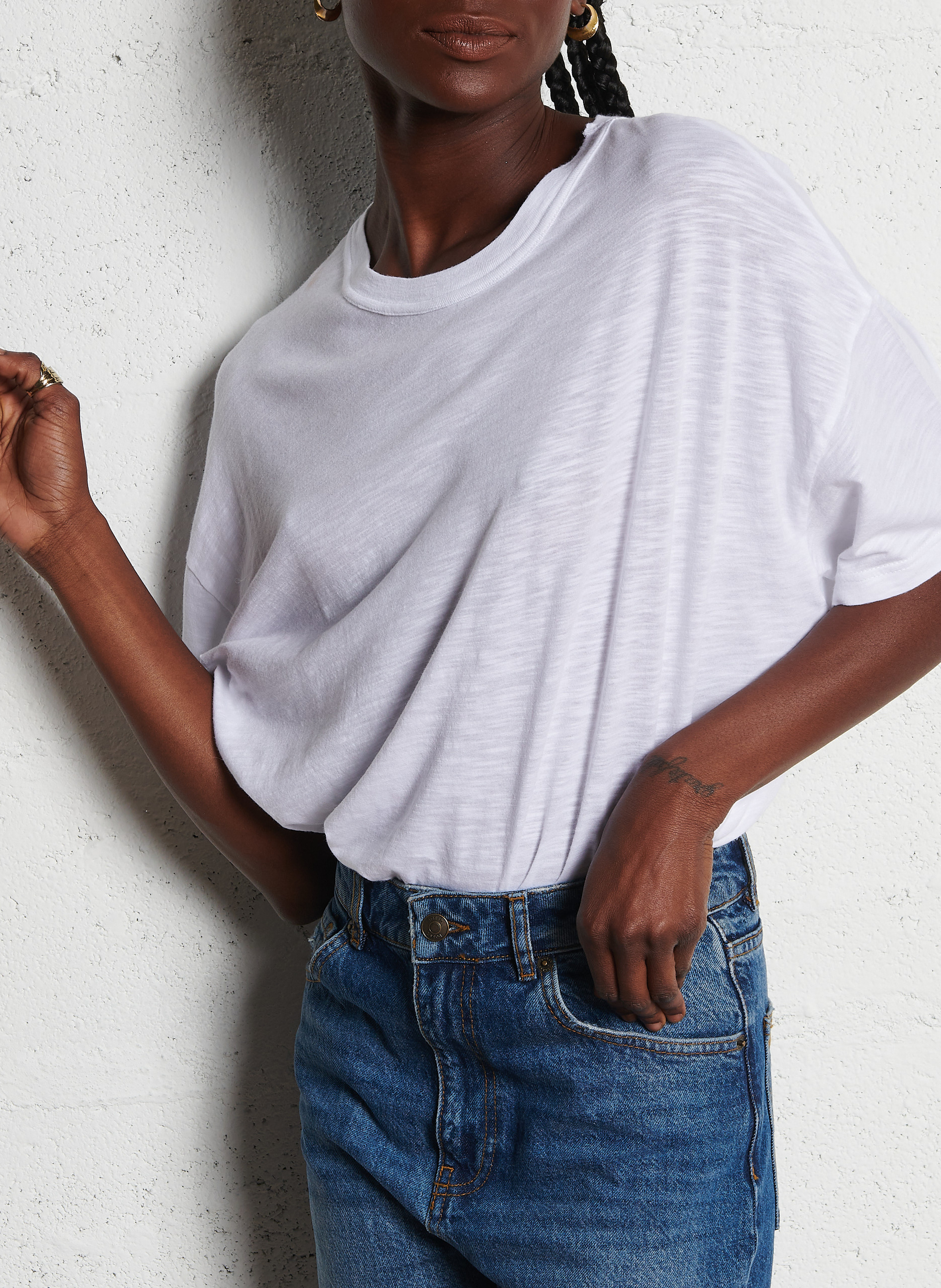 Tee-shirt col rond ample en coton mélangé jacksonville AMERICAN VINTAGE Blanc