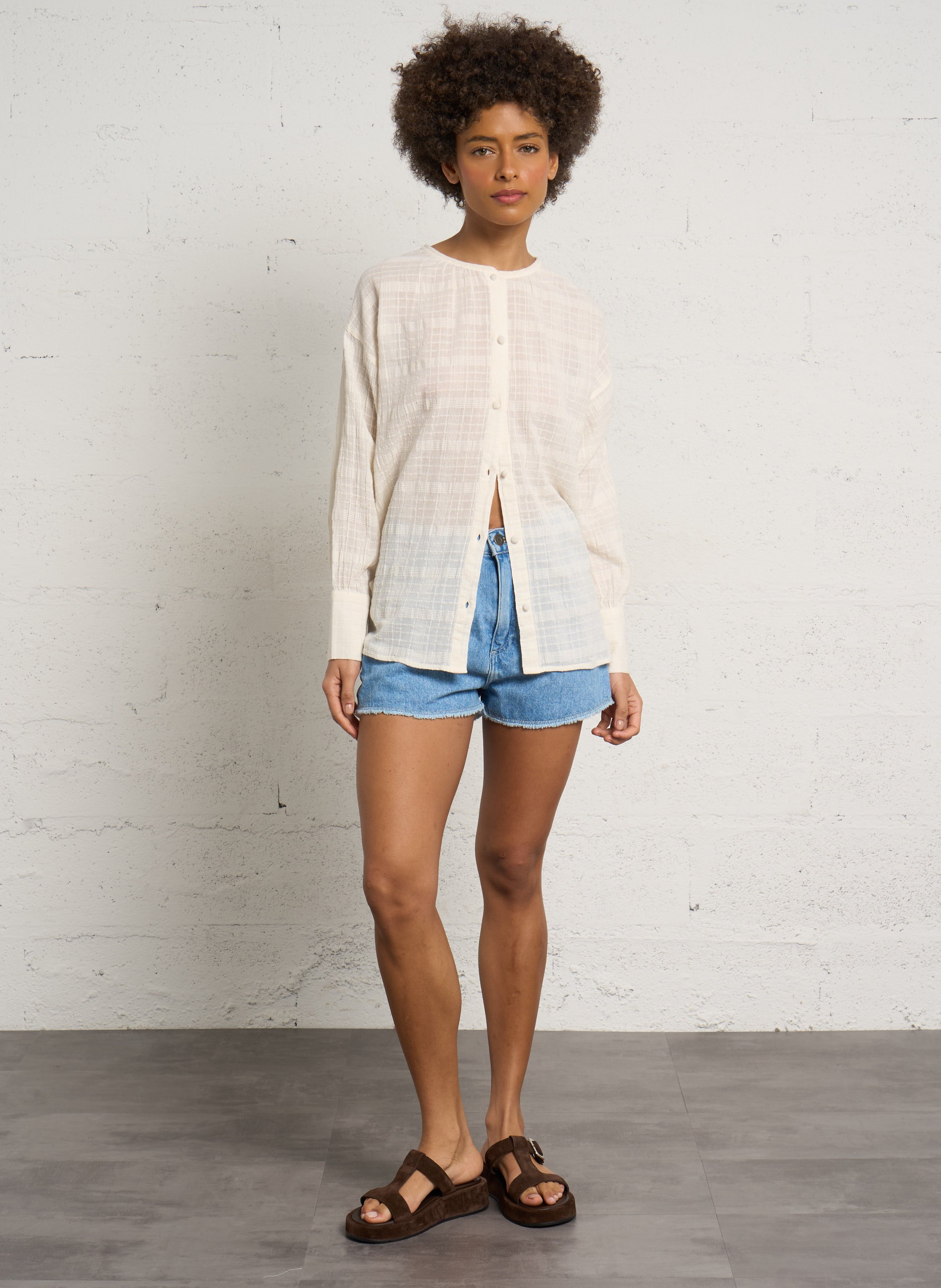 Short droit en coton et coton recyclé joybird-b AMERICAN VINTAGE Bleu