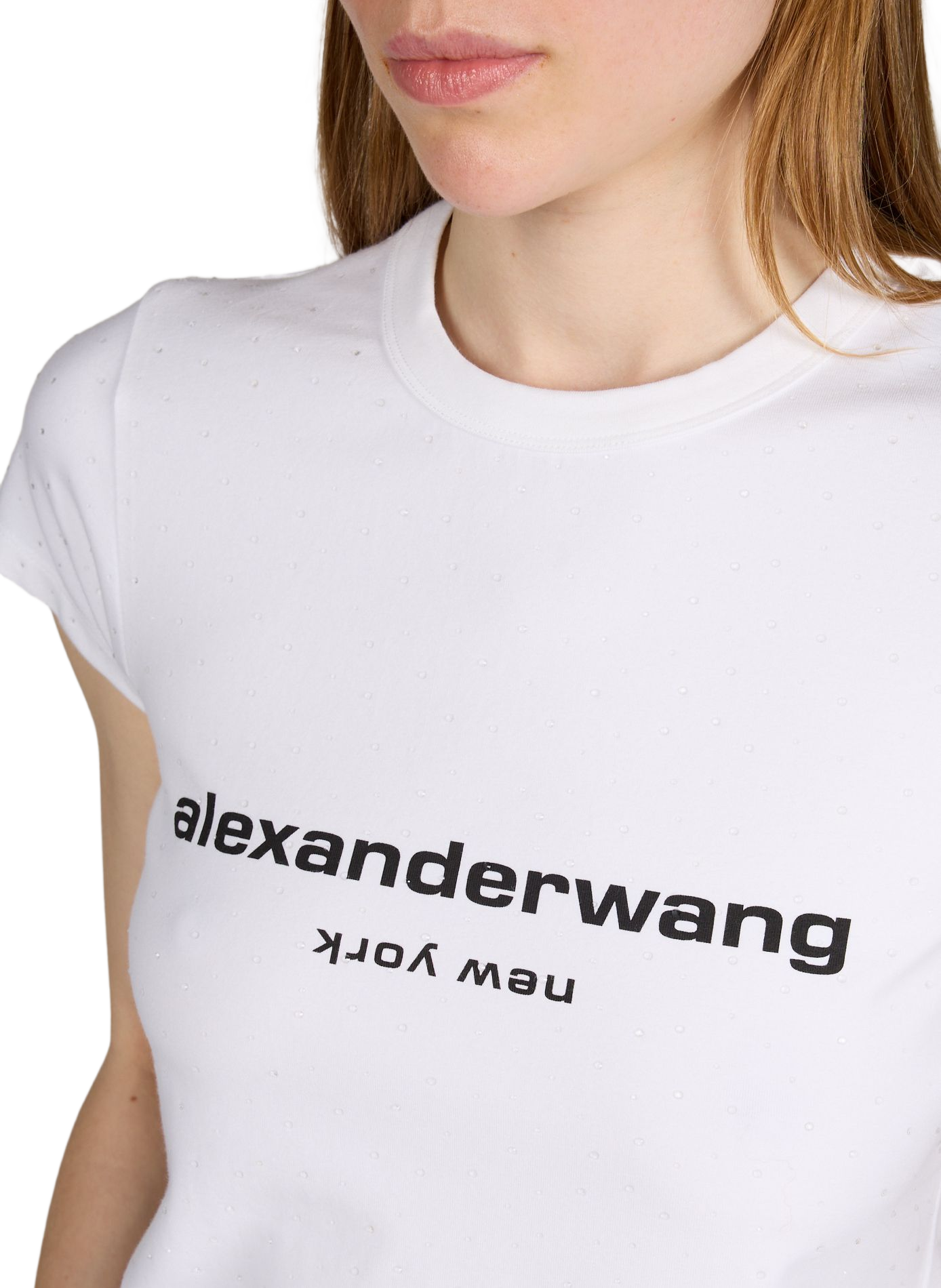 T-shirt with rhinestones in blended cotton ALEXANDER WANG White