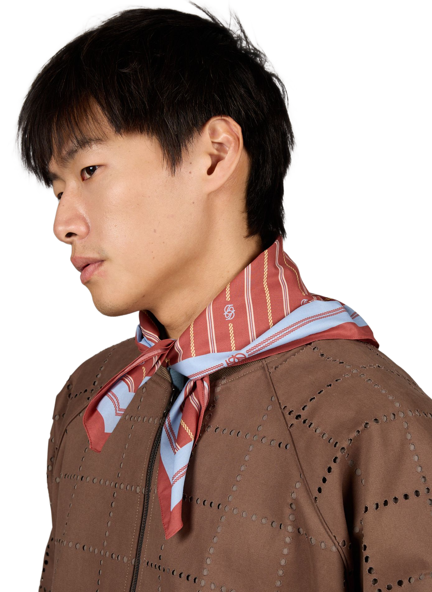 The Monogram Striped Cotton Scarf DROLE DE MONSIEUR Red