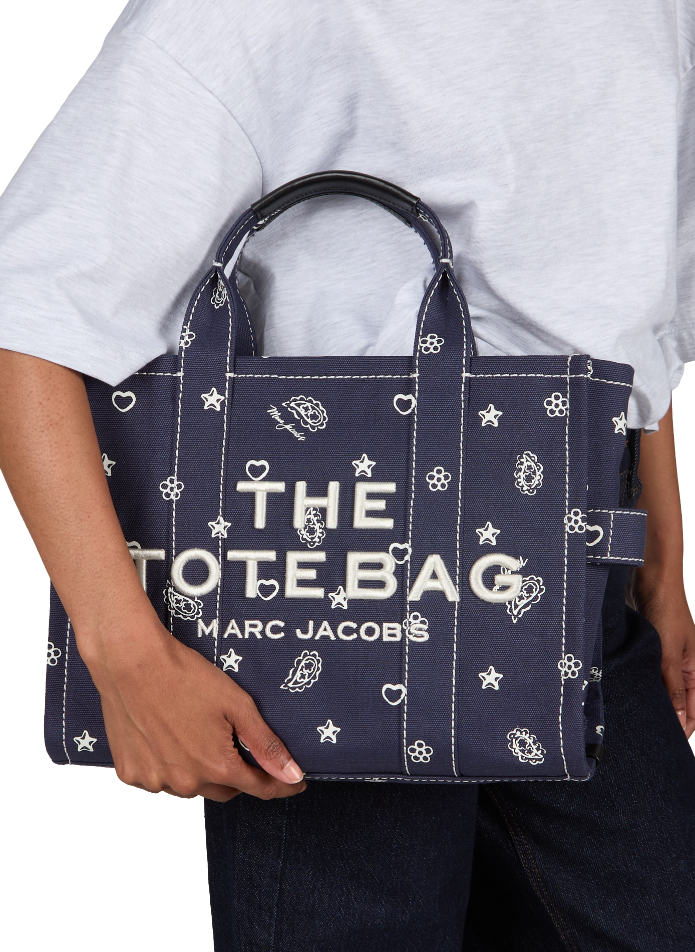 Tote bag with cotton print Blue