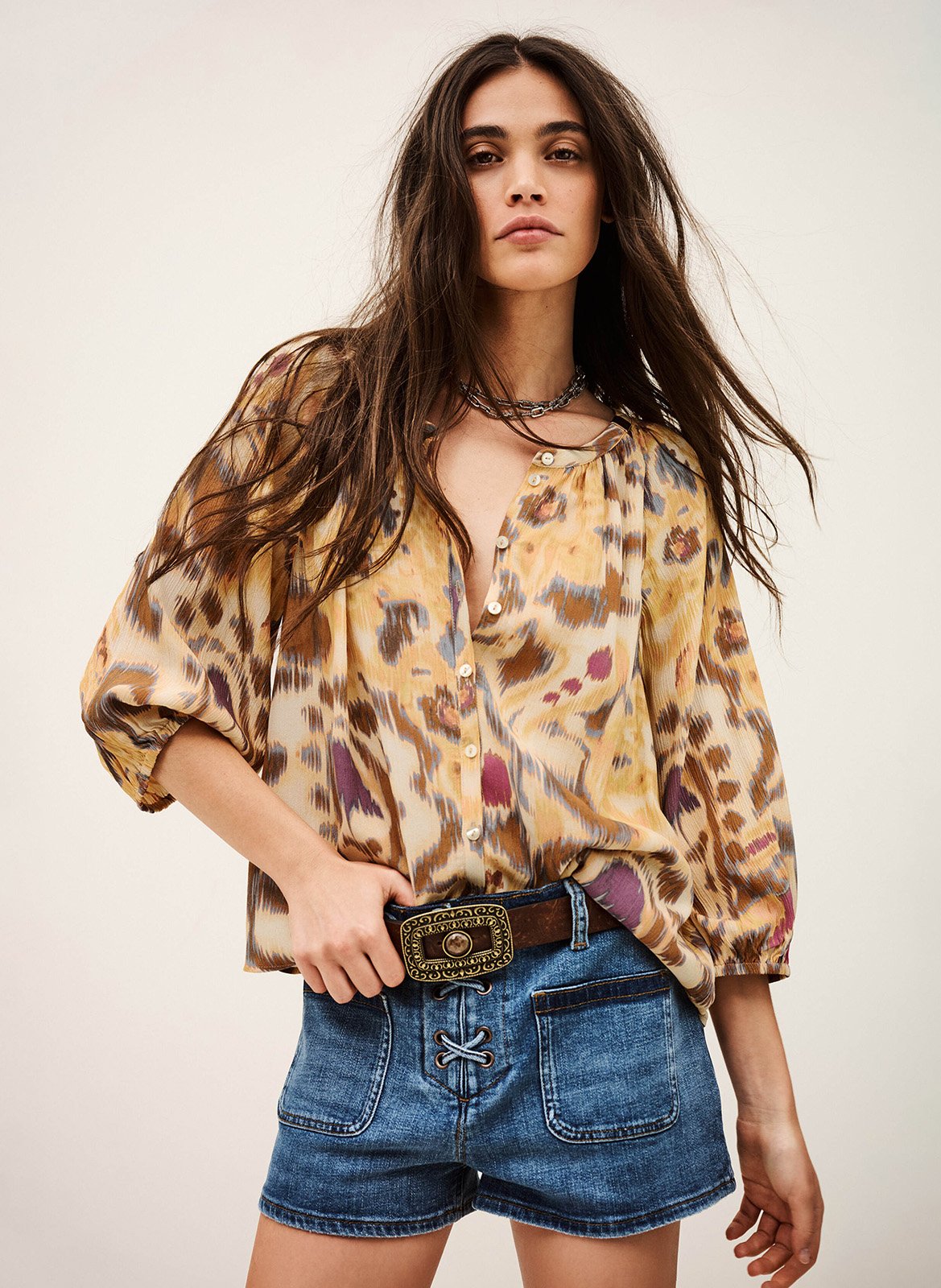Blouse col rond imprimée maelle BA&SH Jaune