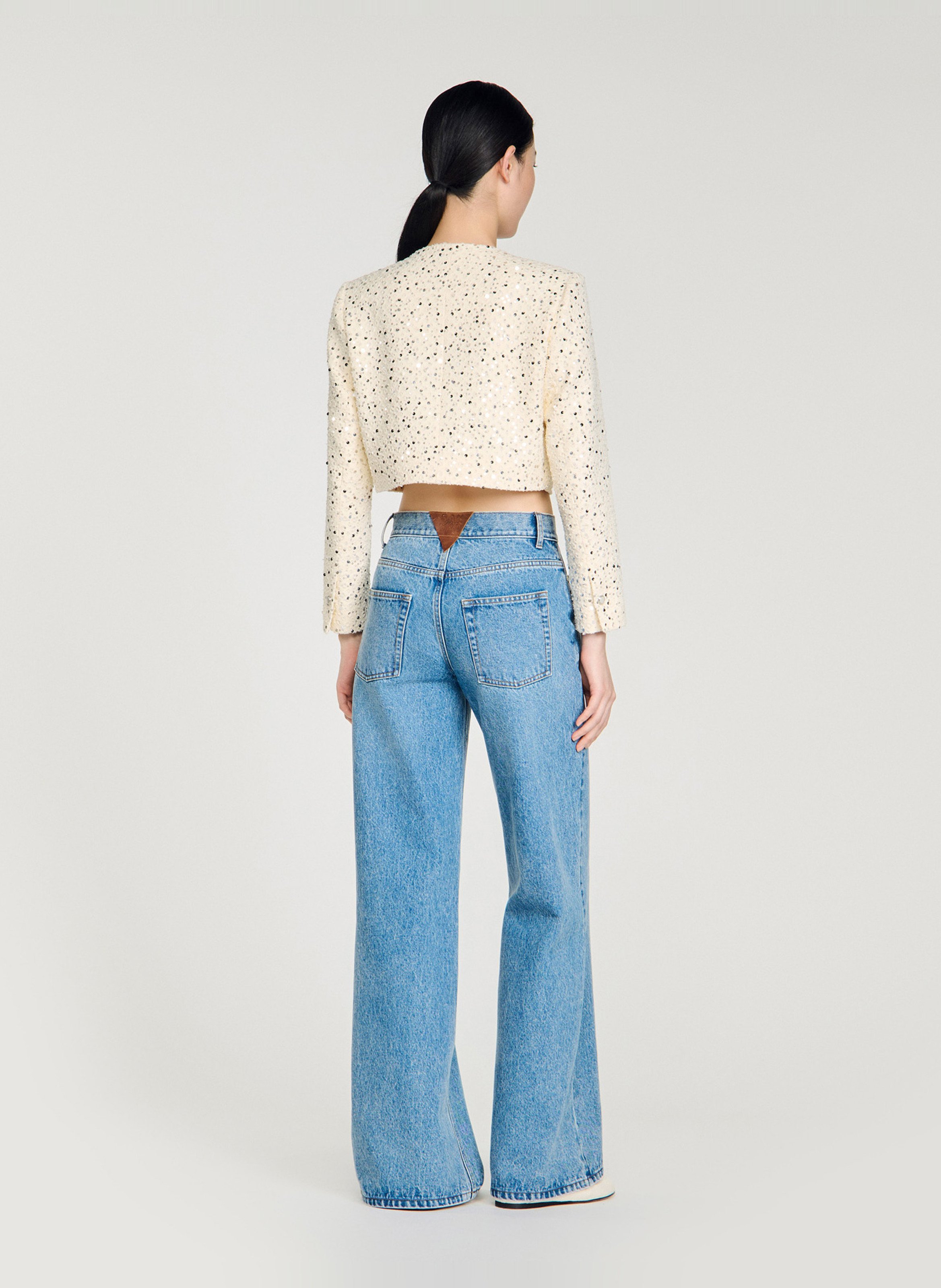 Veste courte col rond à sequins SANDRO Beige