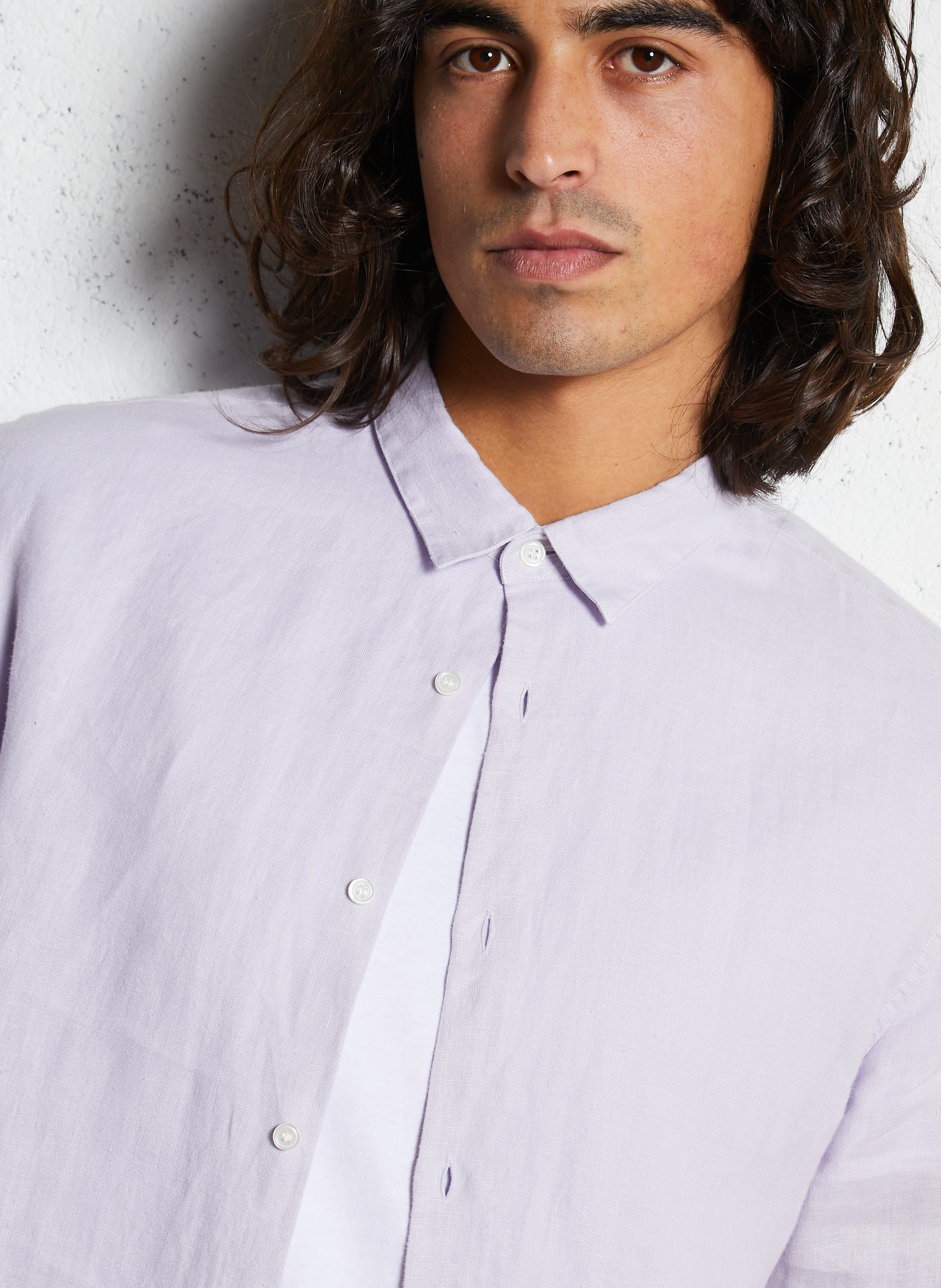 Chemise slim-fit col parisien en lin IKKS Violet