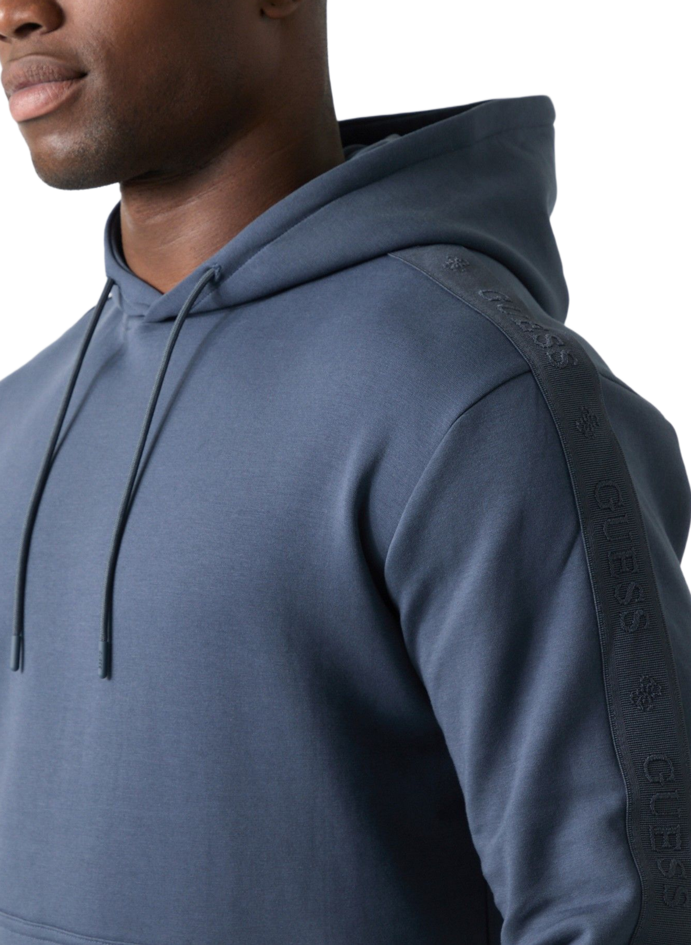 Hoodie with logo tape in blended cotton GUESS Blue