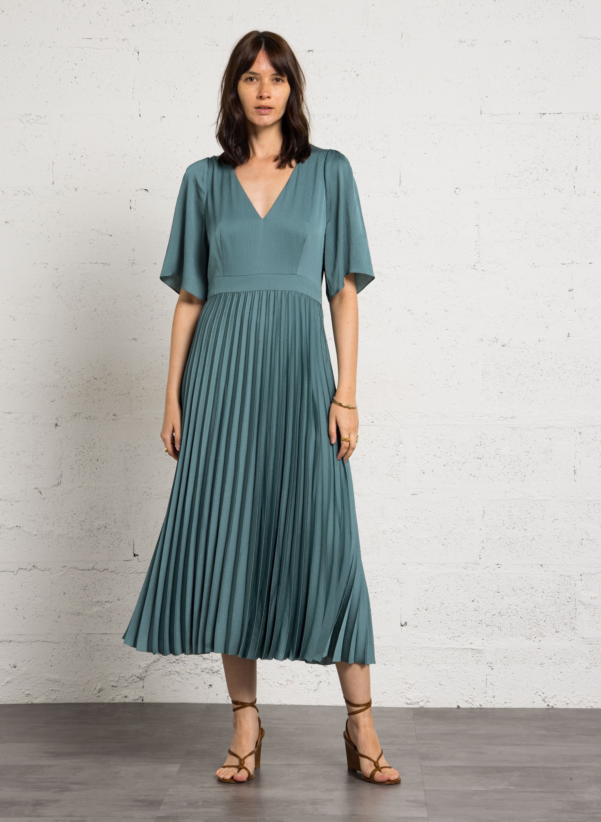 Robe midi satinée col v billie MAISON 123 Bleu