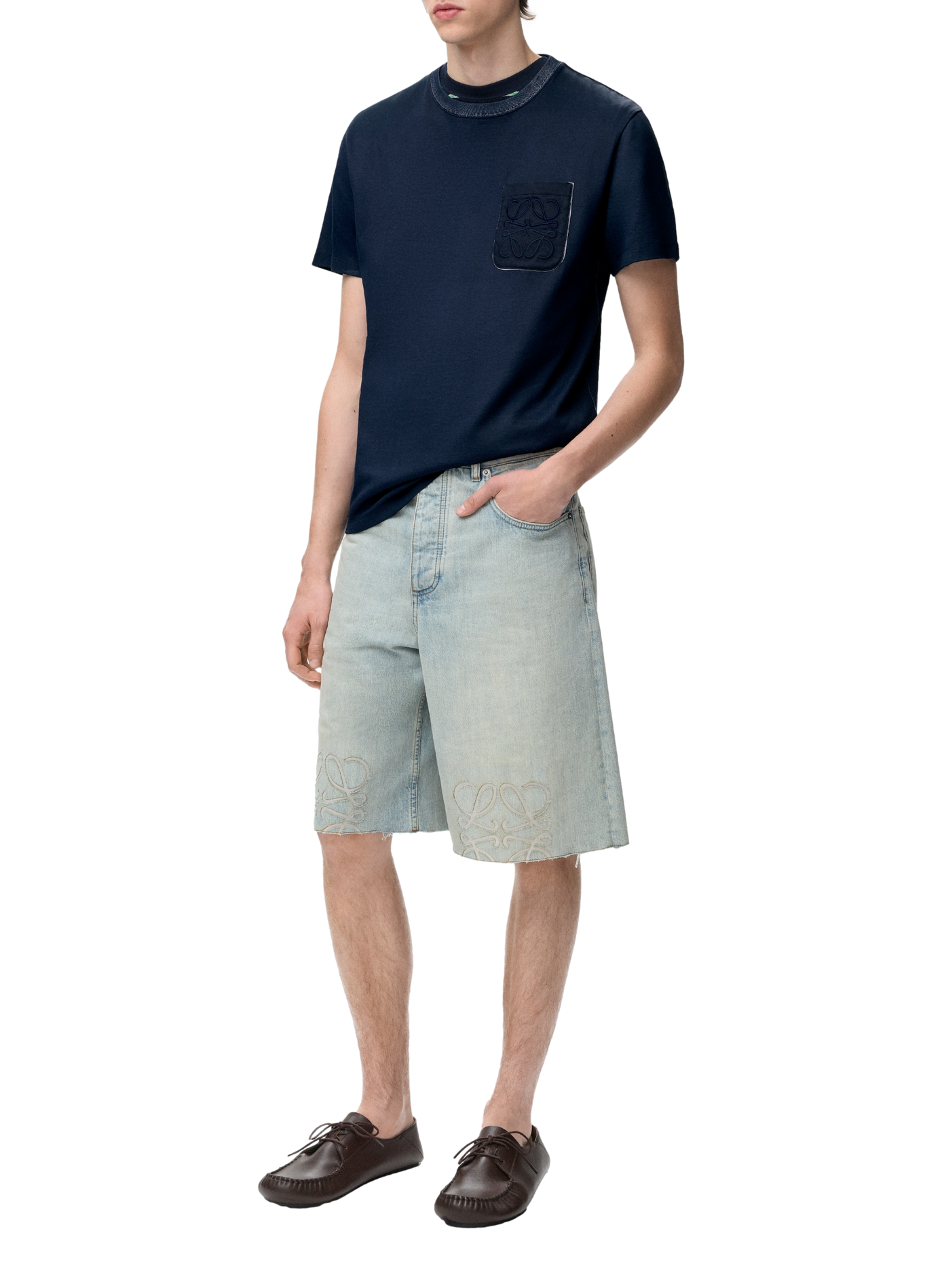 T-shirt à logo brodé en coton mélangé LOEWE Bleu