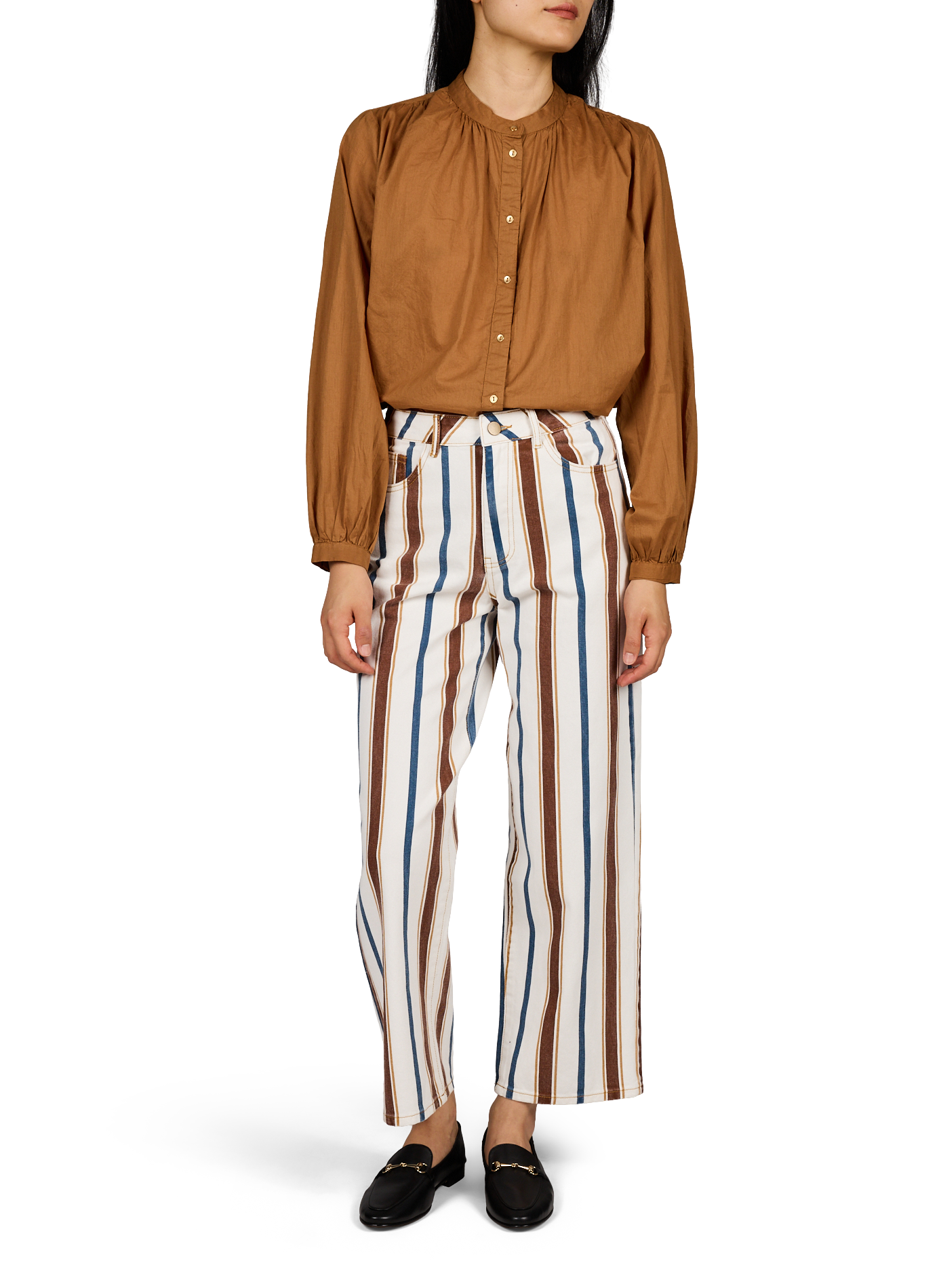 Gerade geschnittene Jeans aus gestreiftem Baumwolldenim VILA Beige