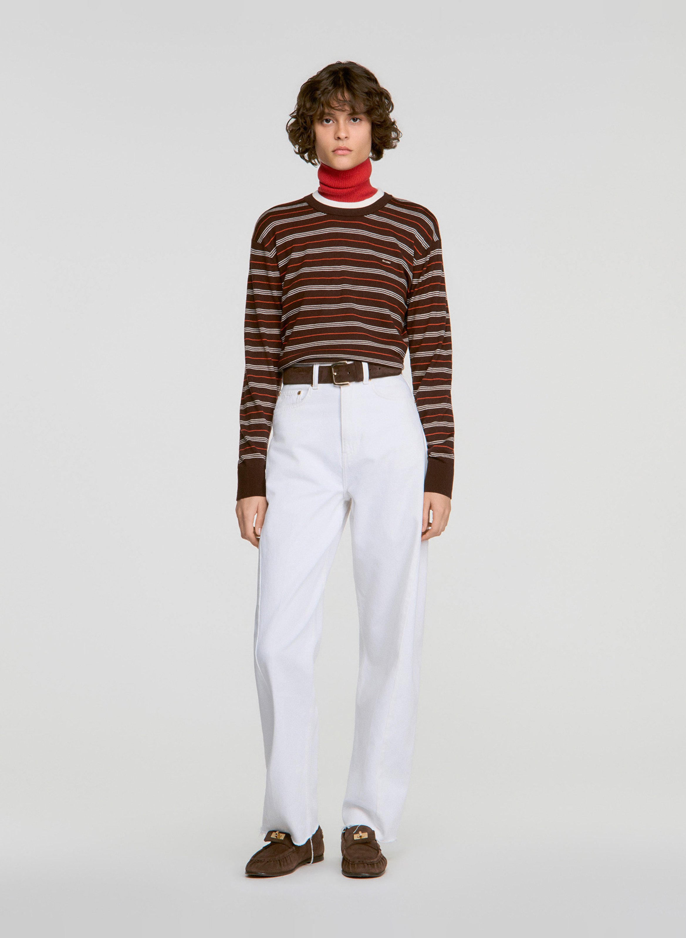 Pull droit col rond en laine SANDRO Marron