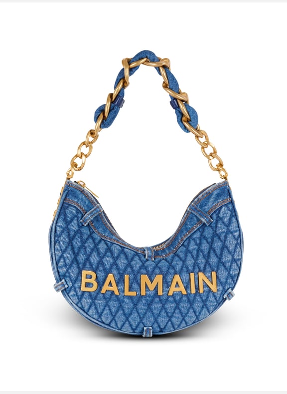 Sac 1945 soft moon en denim matelassé à motif diamond Bleu by BALMAIN BALMAIN Sac 1945 soft moon en denim matelassé à motif diamond Bleu