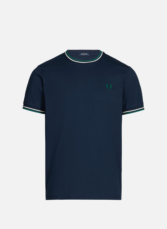T-shirt with double stripe Blue by FRED PERRY FRED PERRY T-shirt with double stripe Blue