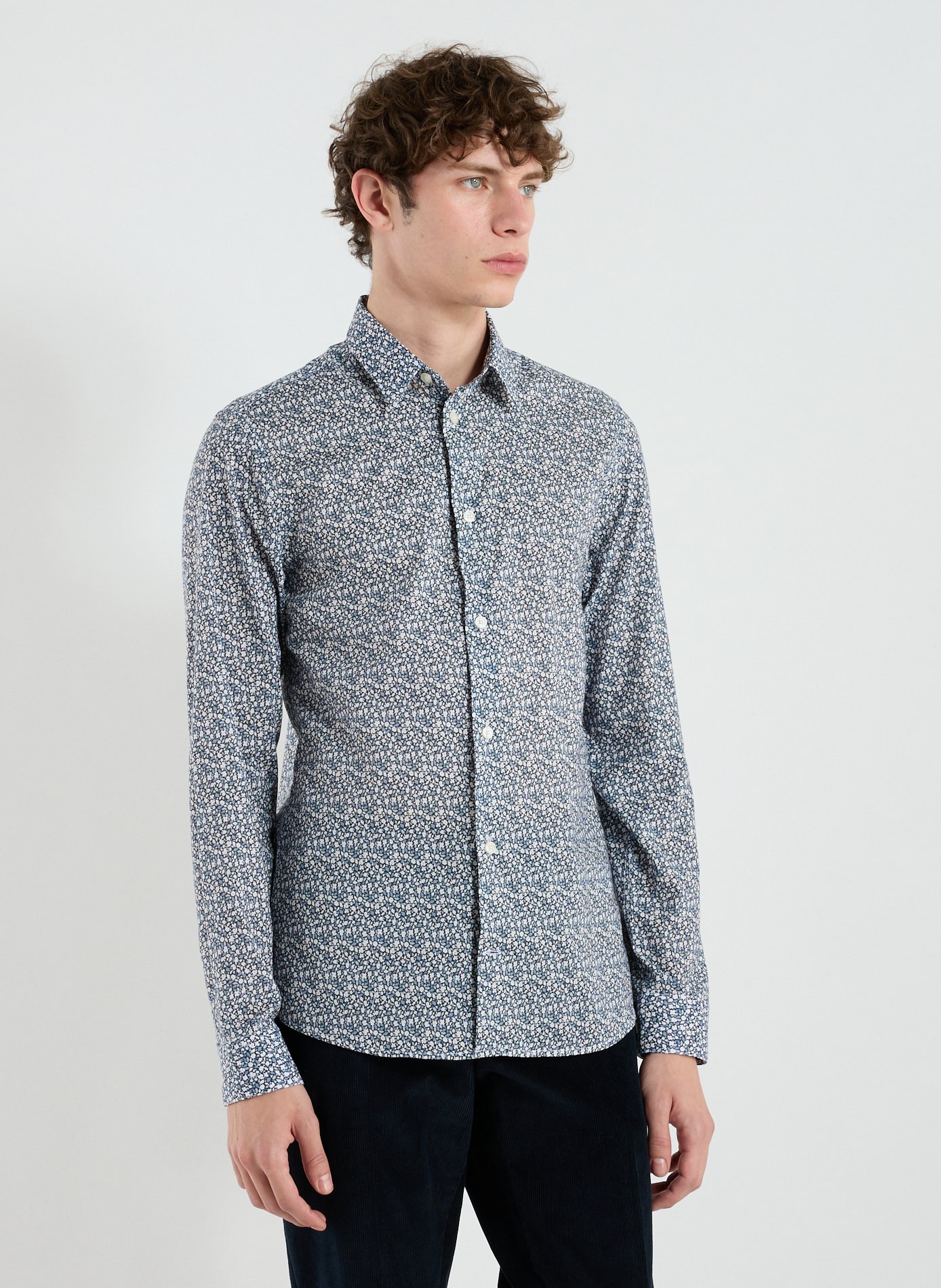 AU PRINTEMPS PARIS Cotton shirt with floral prints Blue