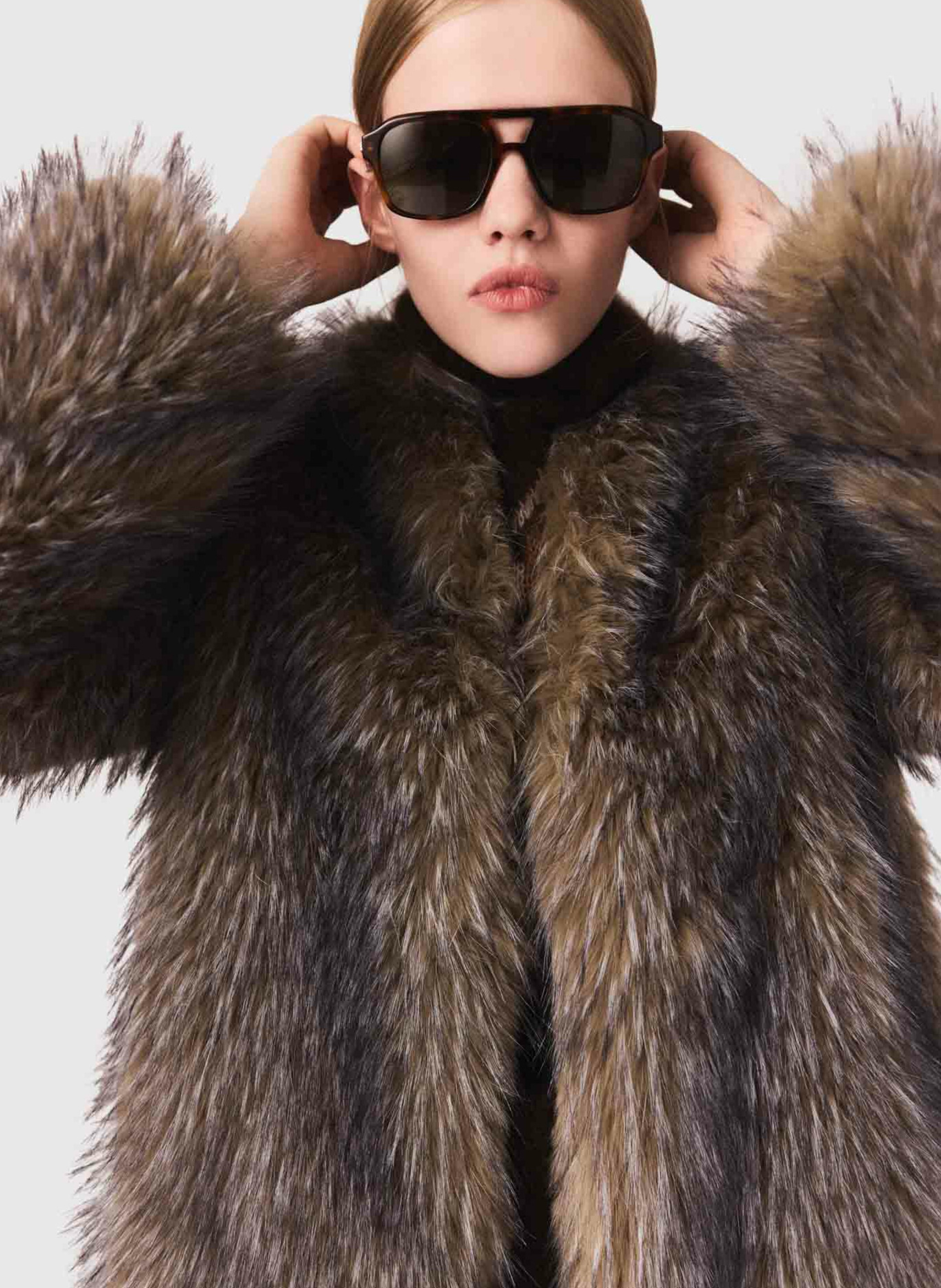 Manteau col rond effet fourrure MAJE Gris