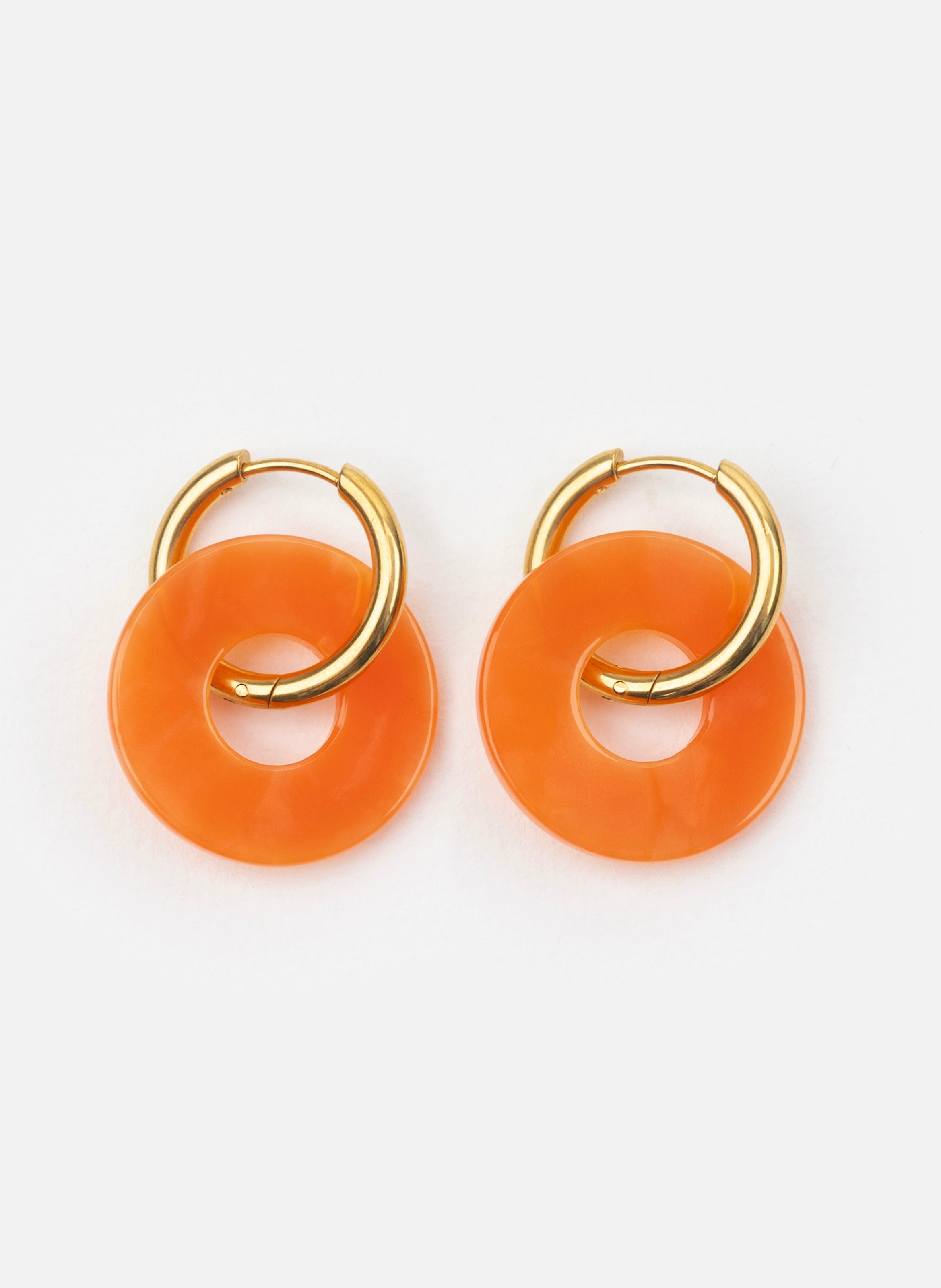 Boucles d'oreilles donuts avec anneaux en acier inoxydable doré KURAGE GINZA Orange