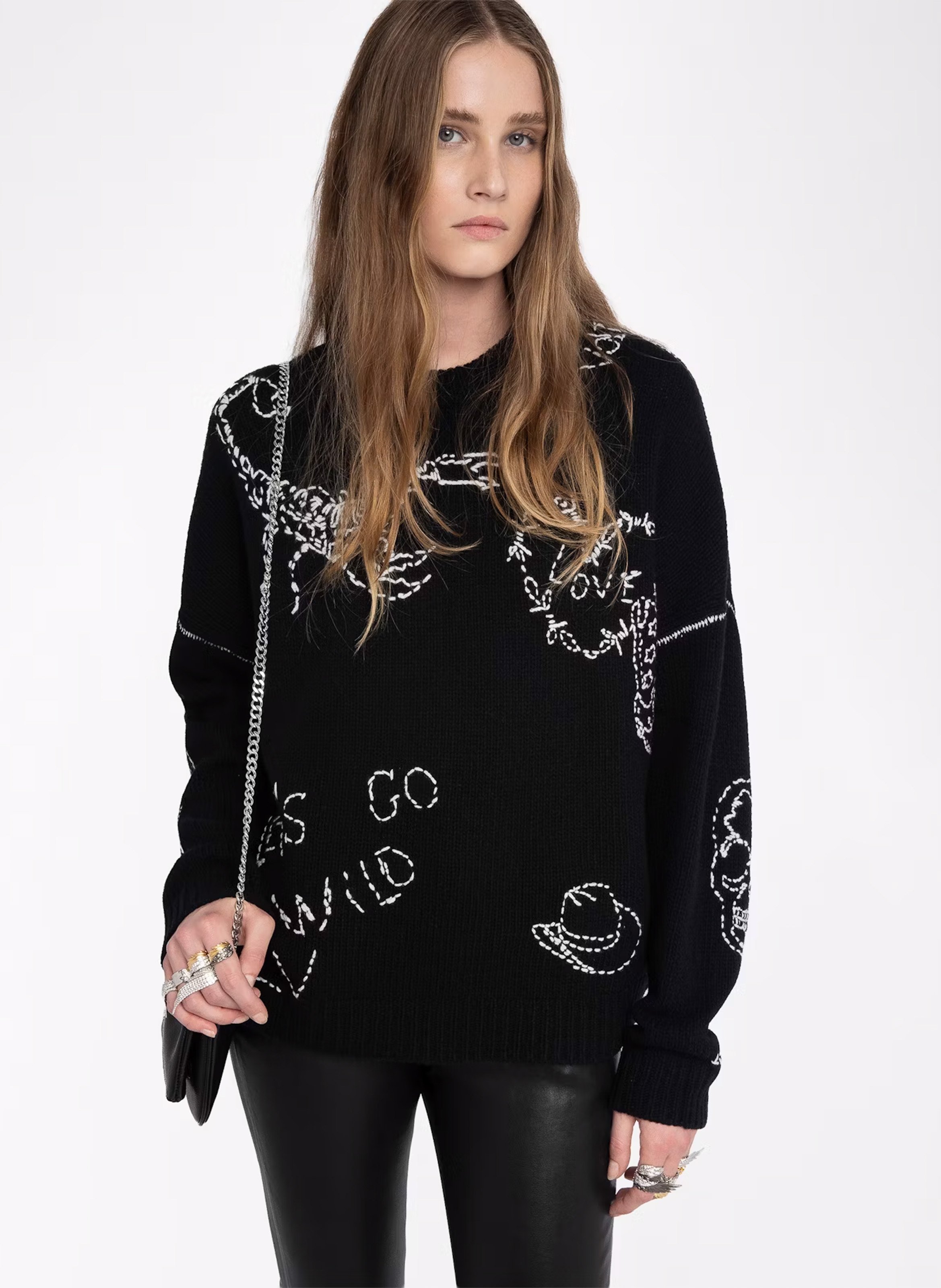 Pull droit col rond en laine baba ZADIG&VOLTAIRE Noir