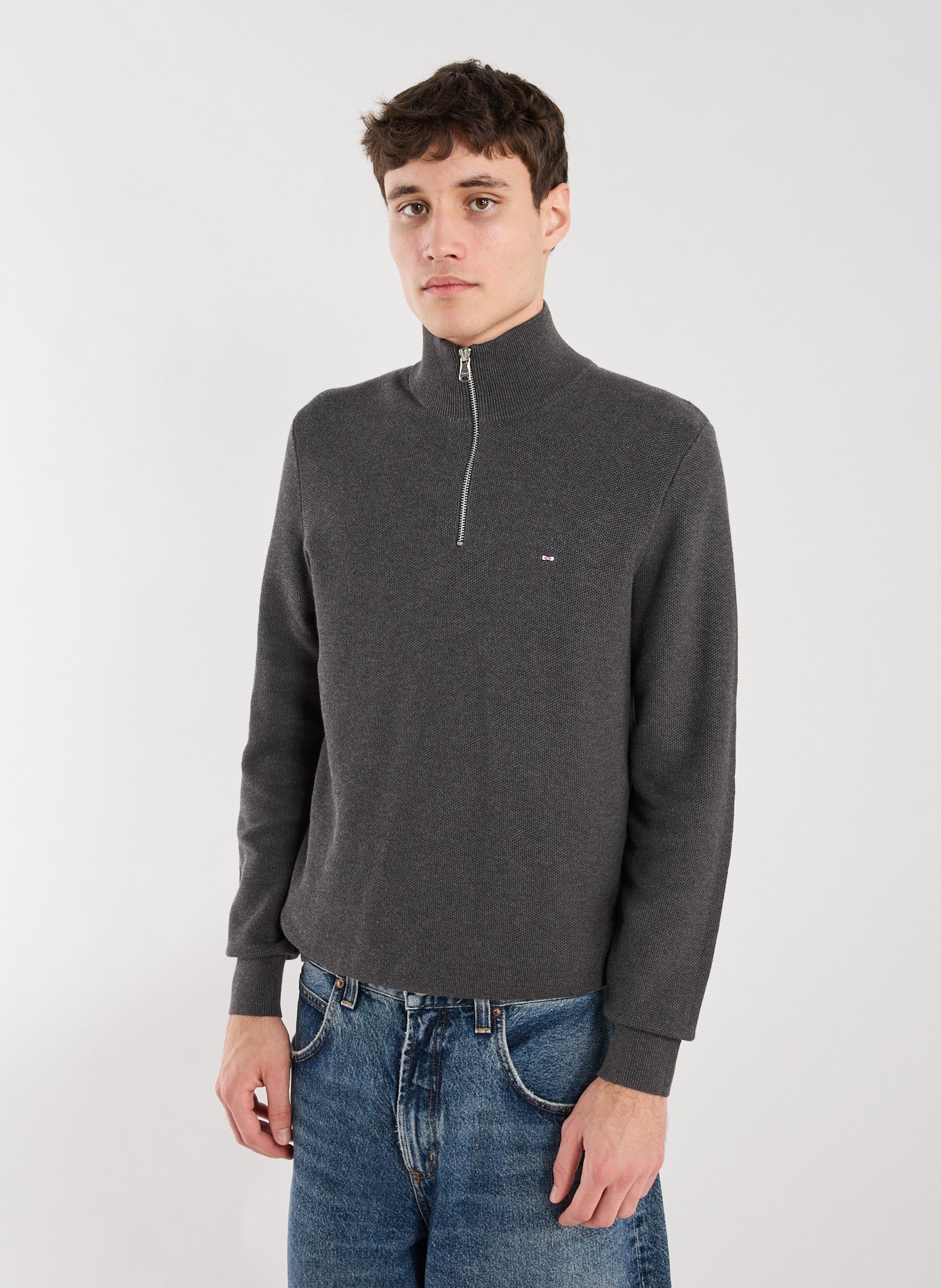 EDEN PARK Pull col zippé en coton Gris