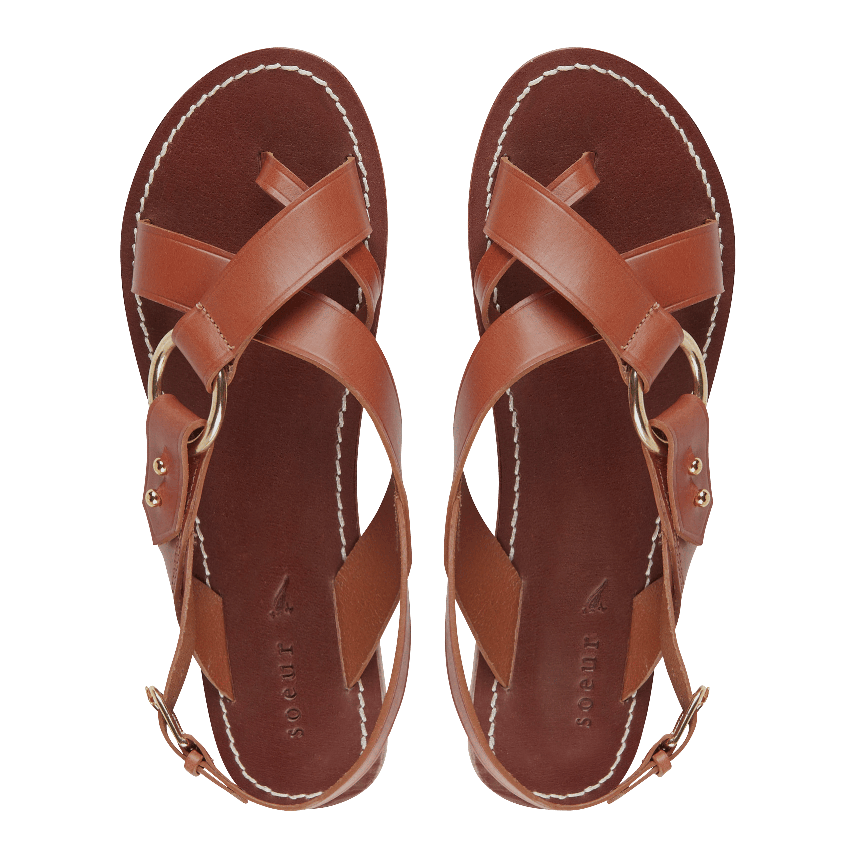 Sandales plates en cuir SOEUR Marron