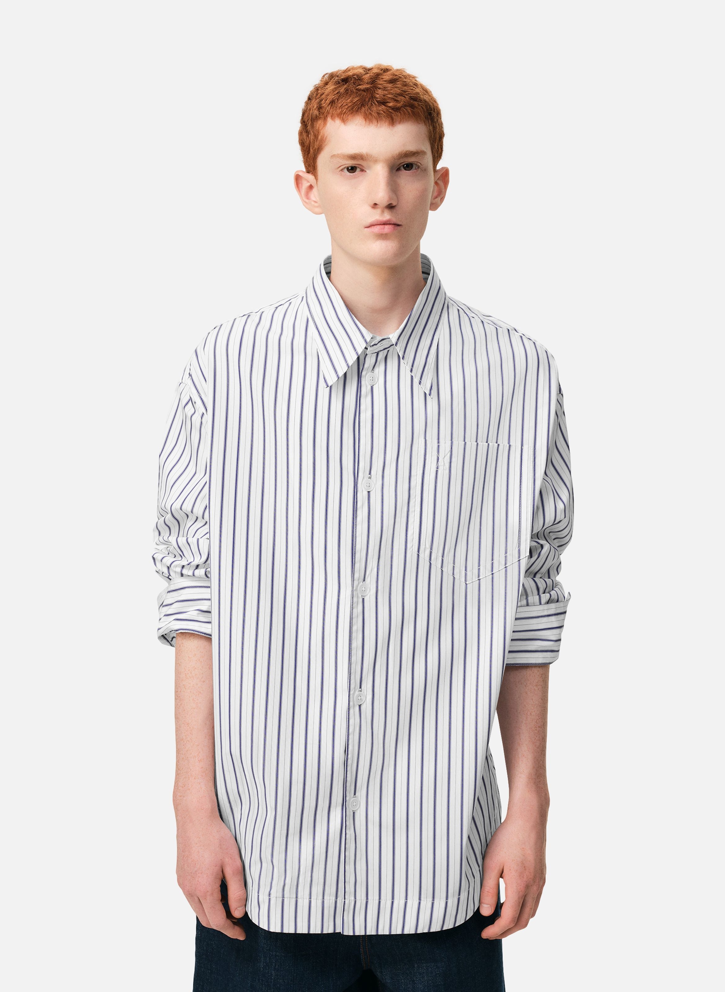 Chemise large rayée ami de coeur unisexe en coton AMI PARIS Blanc