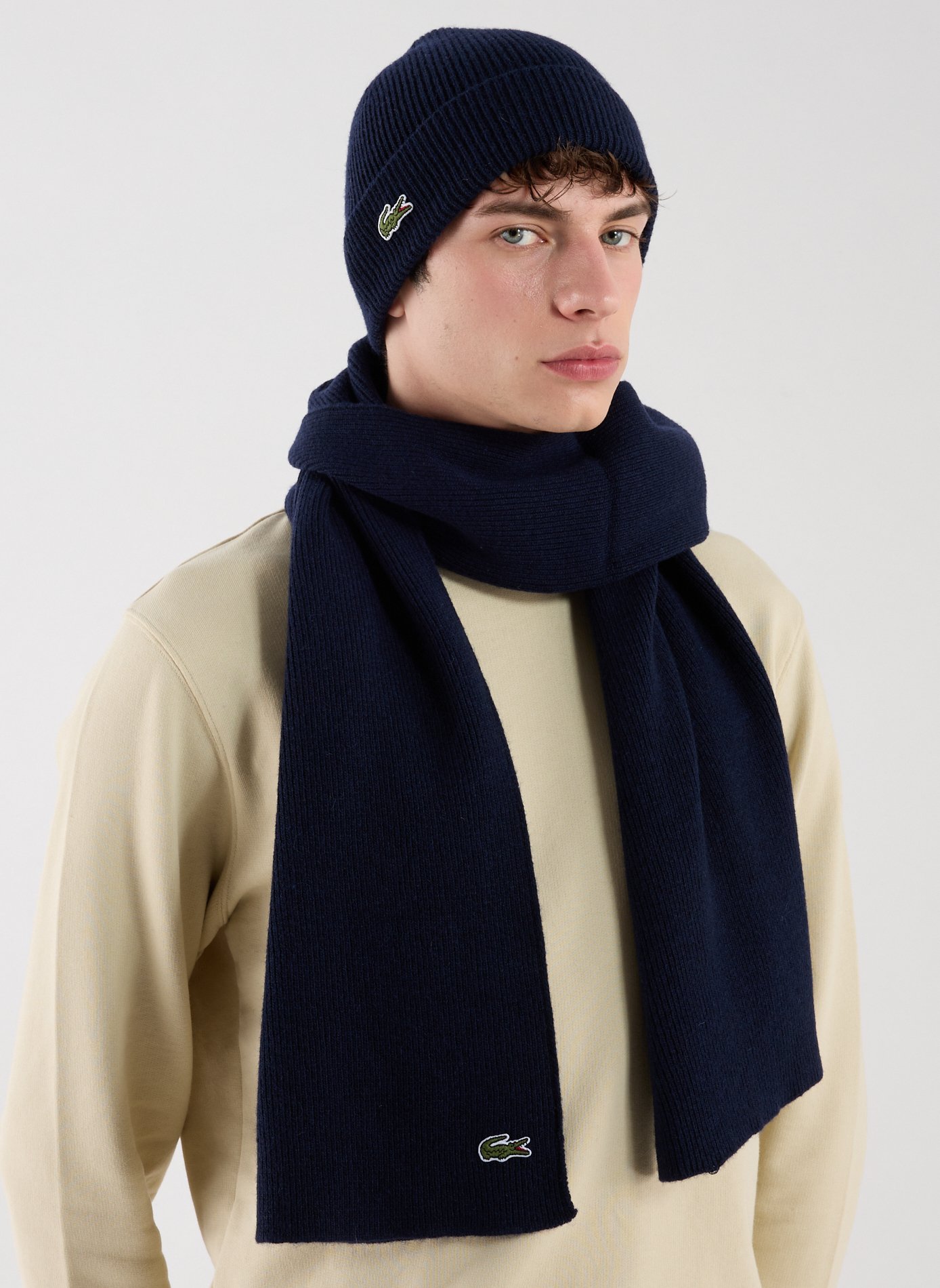 Wool scarf and beanie set LACOSTE Blue