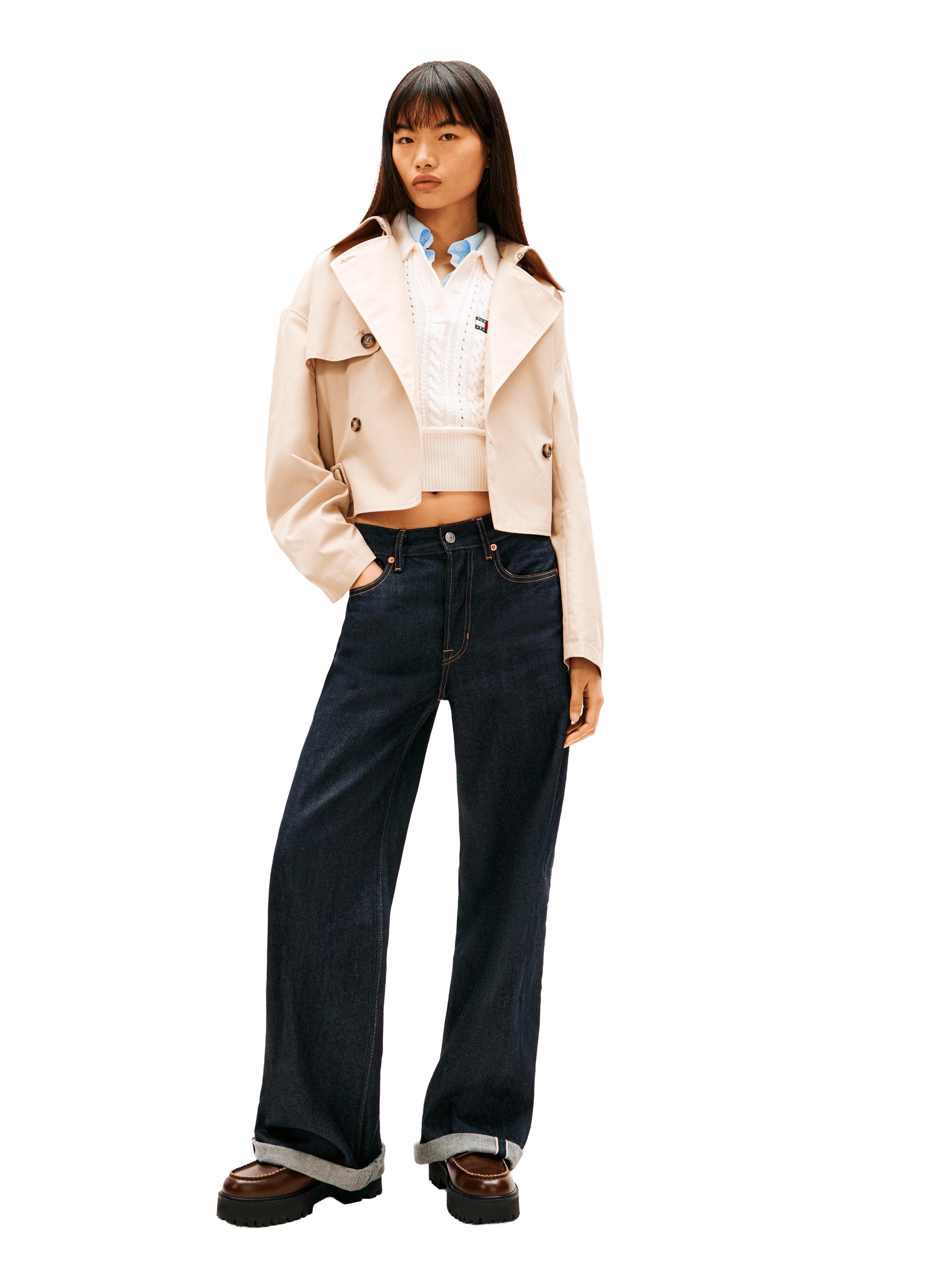 Gabardina corta casual repelente al agua de mezcla de algodón. TOMMY HILFIGER Beige