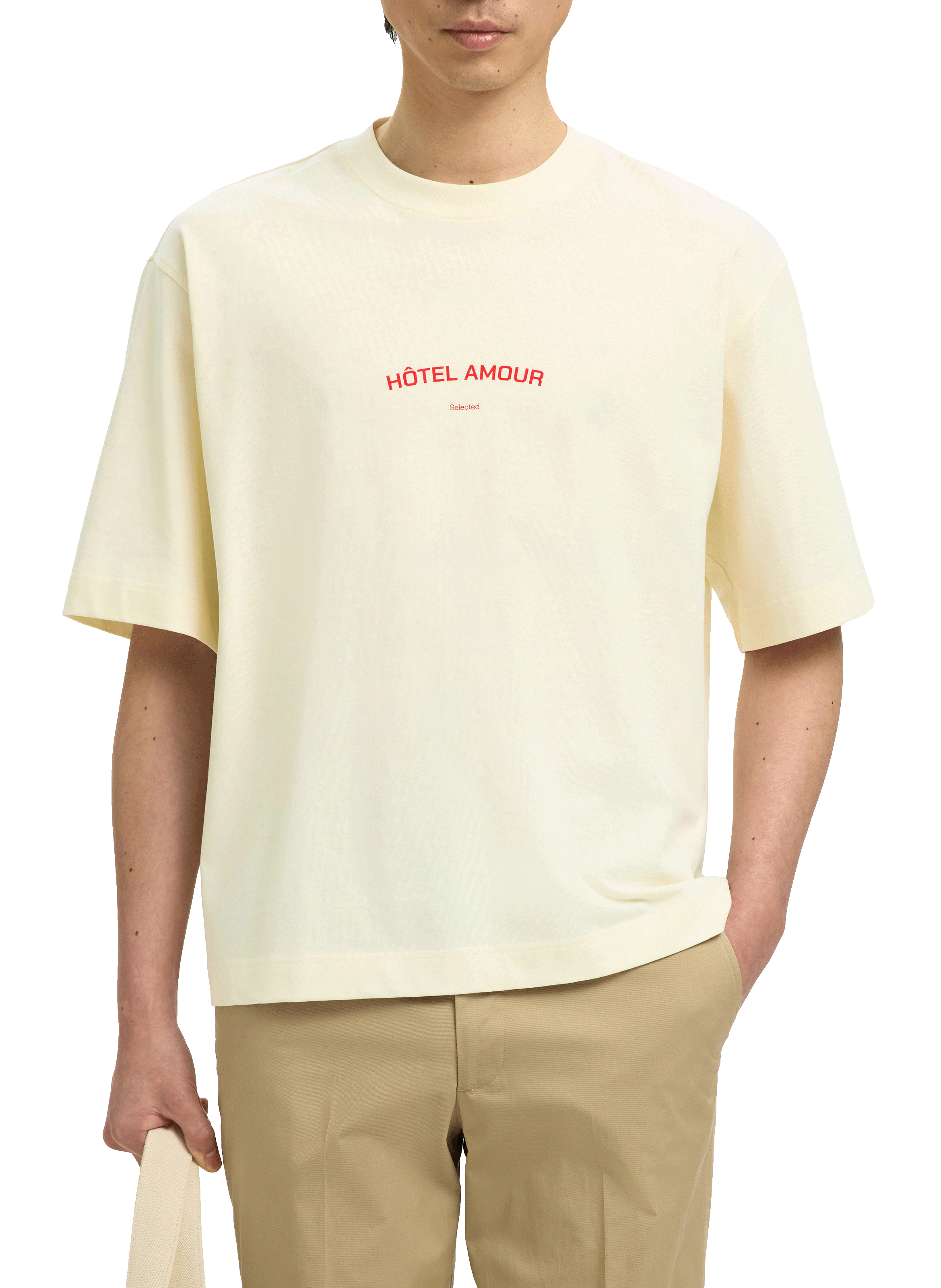 Cotton round-neck T-shirt SELECTED Beige