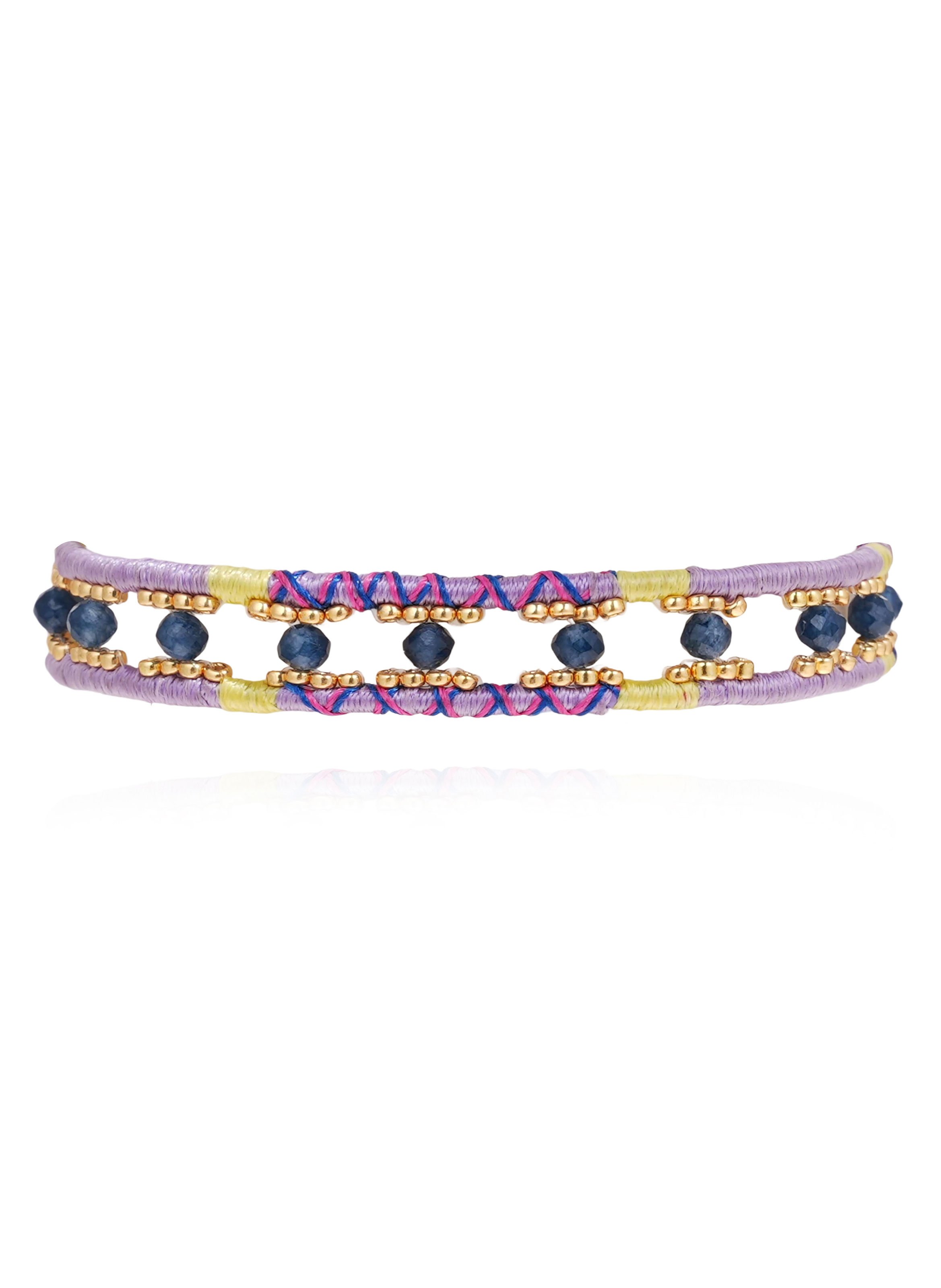 Bracelet manchette perles et liens fermoir aimanté YLIM HIPANEMA Bleu
