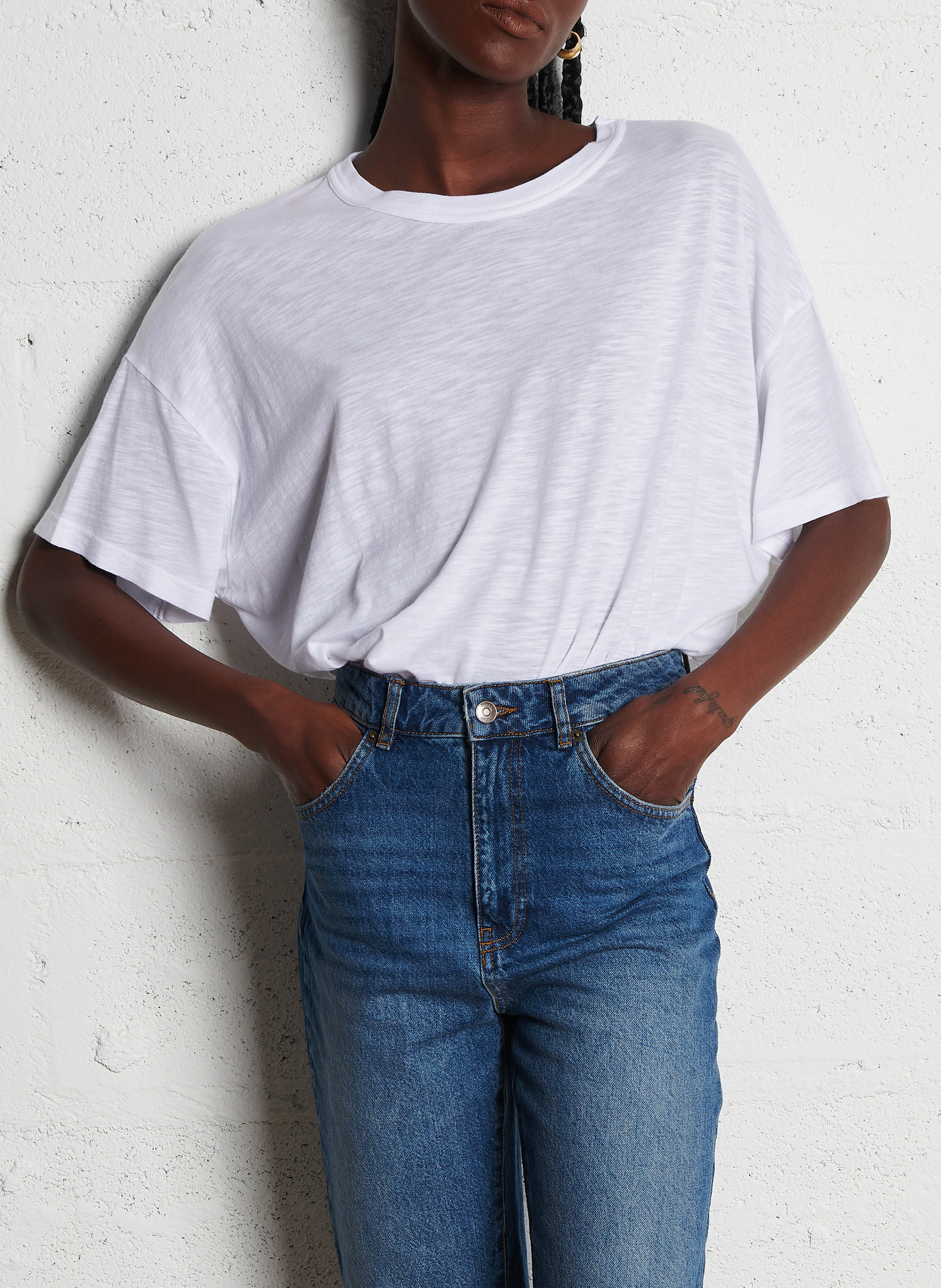 Tee-shirt col rond ample en coton mélangé jacksonville AMERICAN VINTAGE Blanc