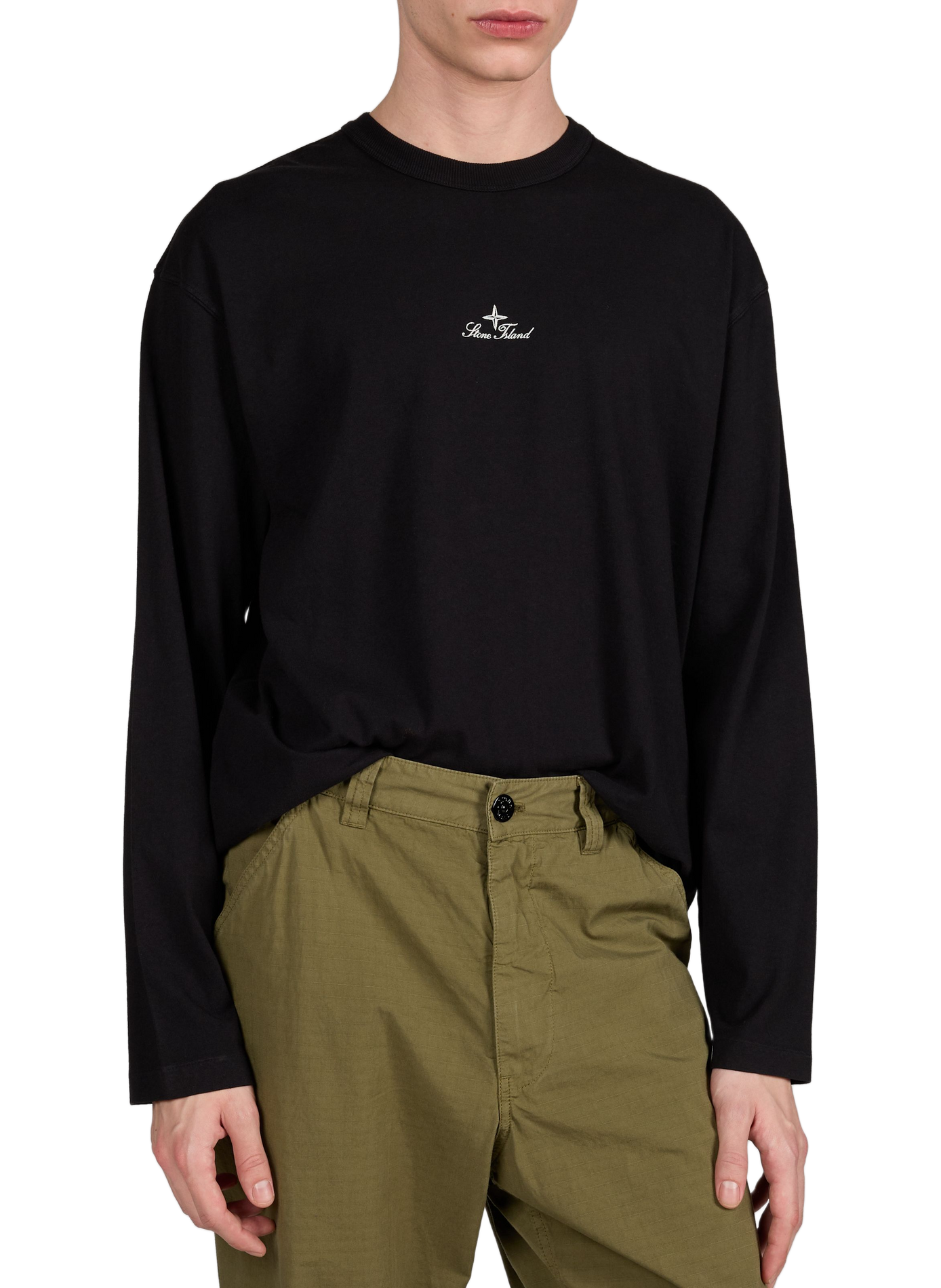 Long-sleeve cotton logo T-shirt  STONE ISLAND Black