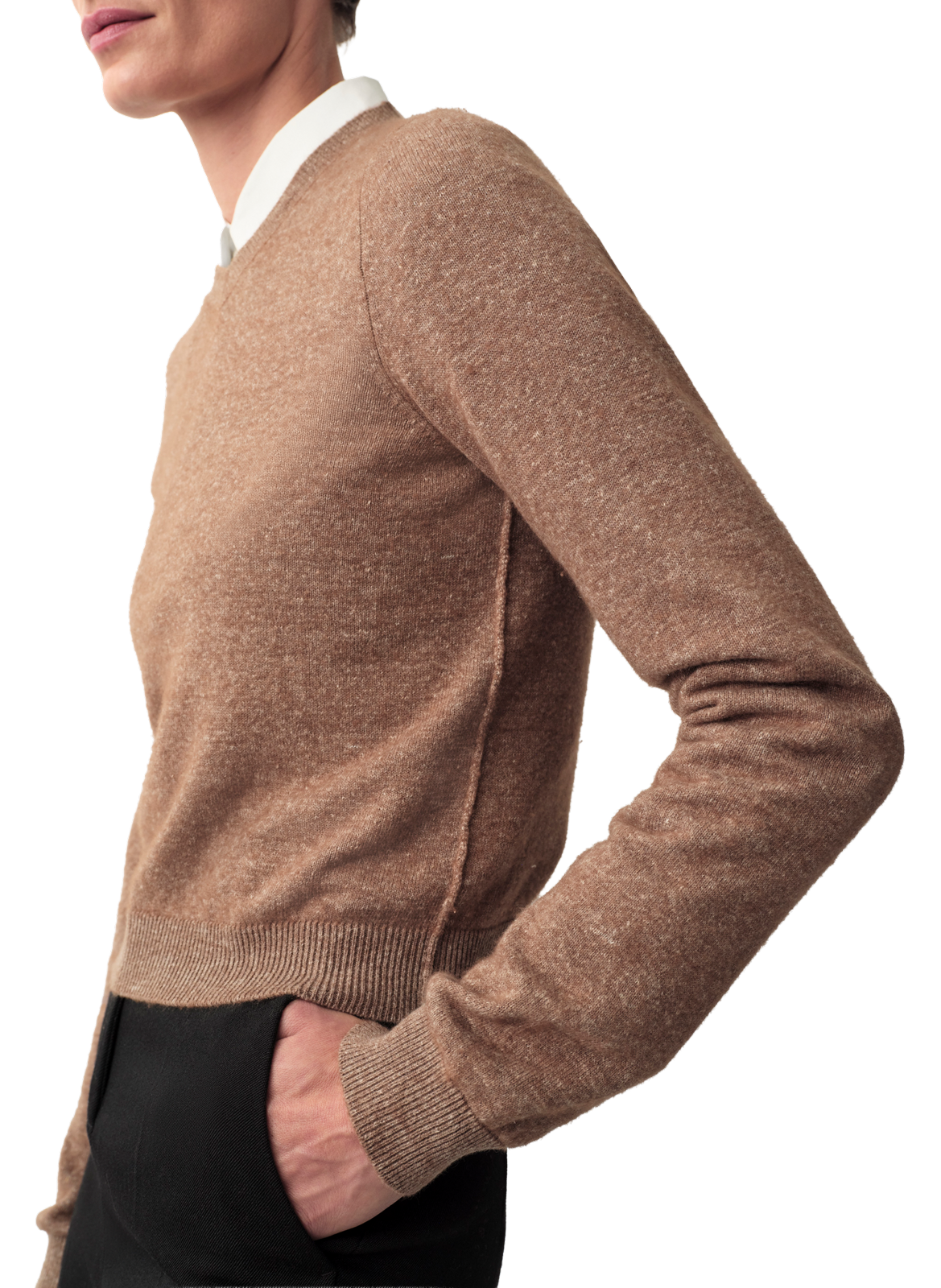 Pull ajusté en lin et coton Calvin Klein Collection Beige