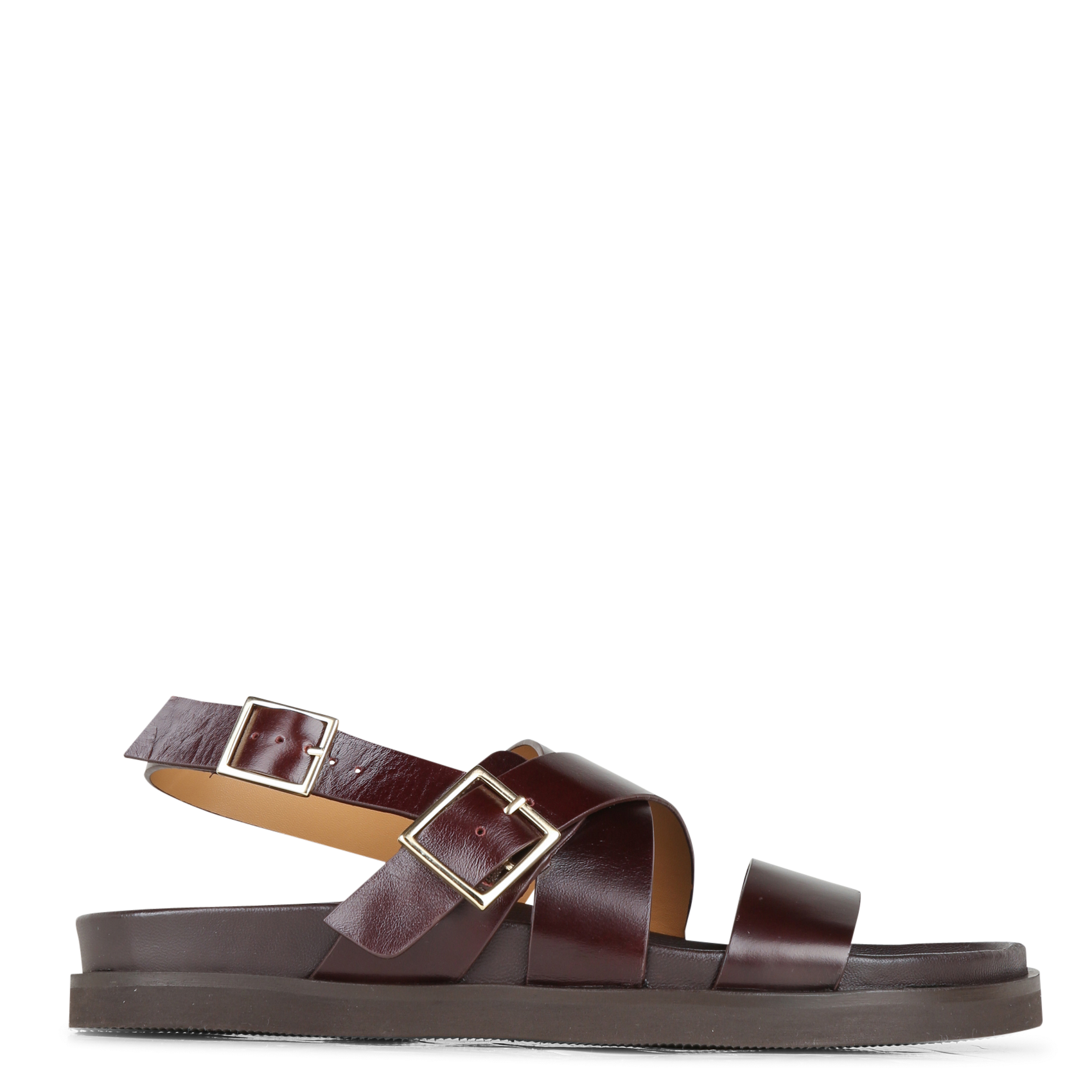 Sandales plates en cuir nori BOBBIES Marron