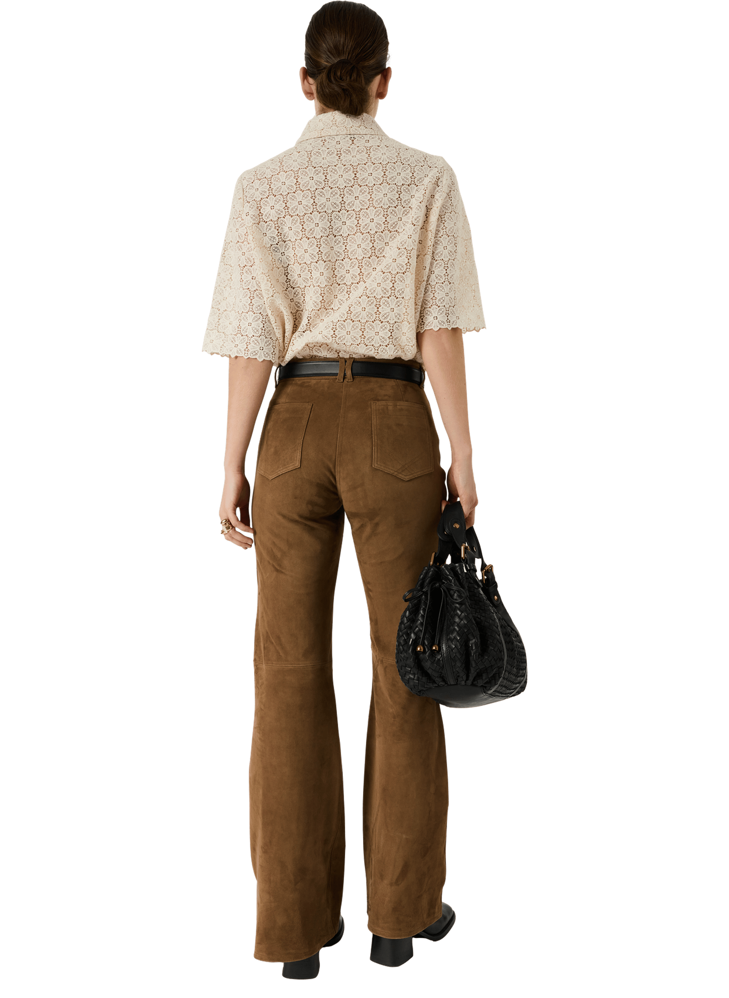 Pantalon flare en cuir velours Beige