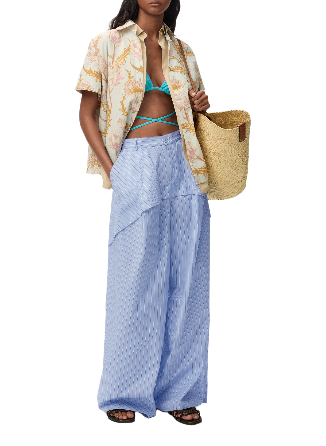 Pantalon en popeline de coton rayée LOEWE Bleu