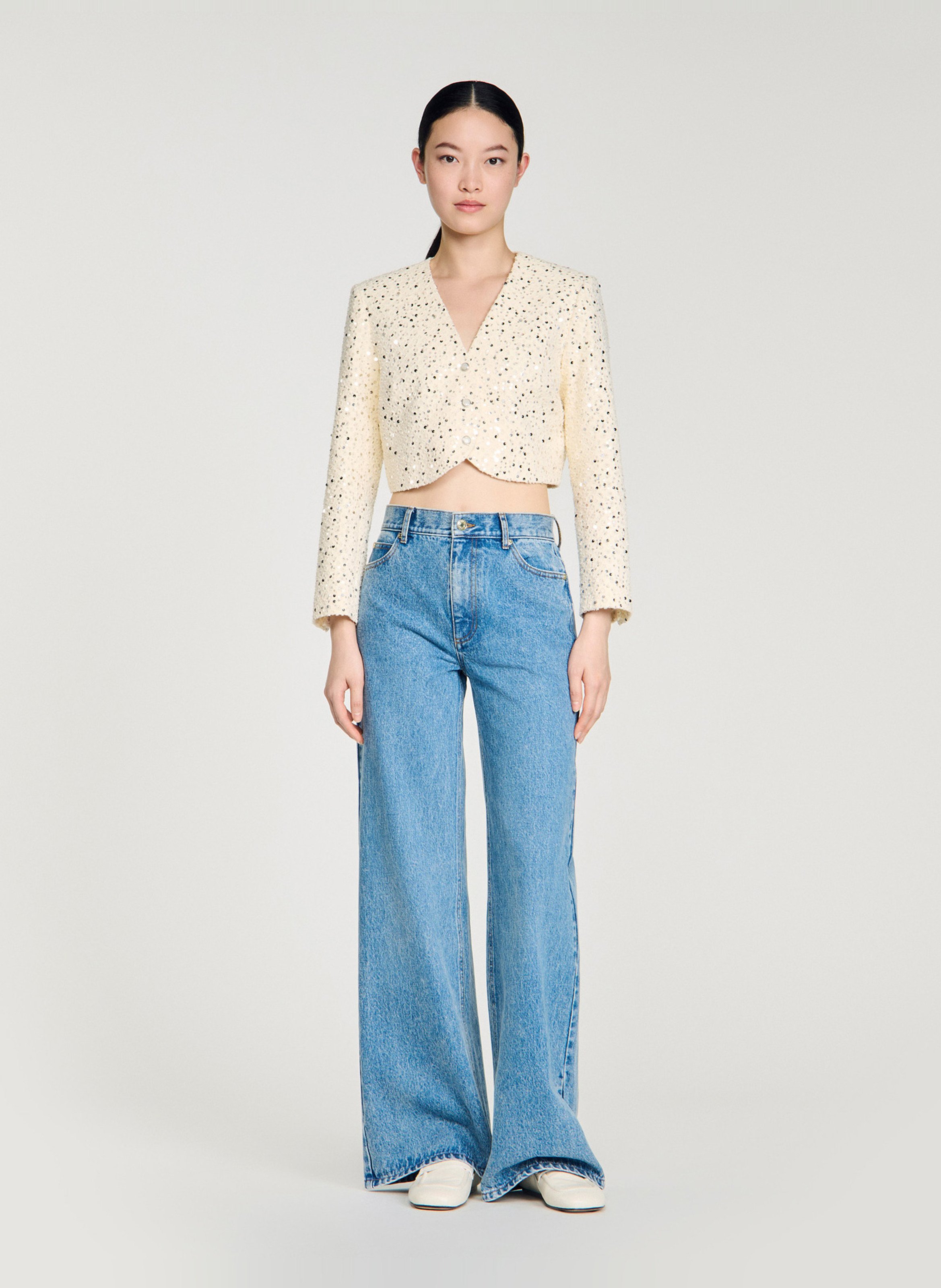 Veste courte col rond à sequins SANDRO Beige