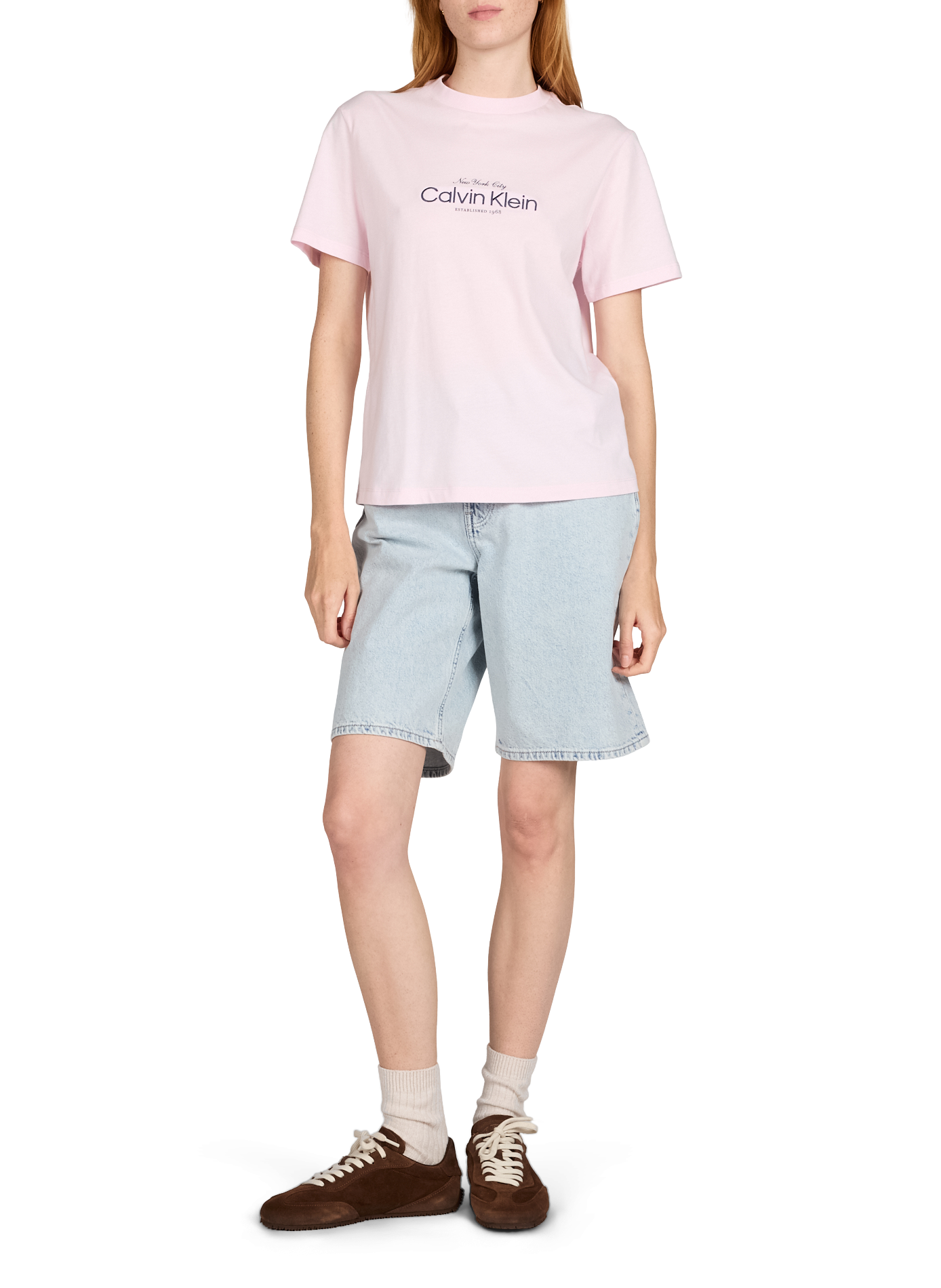 Embroidered round neck cotton T-shirt CALVIN KLEIN Pink